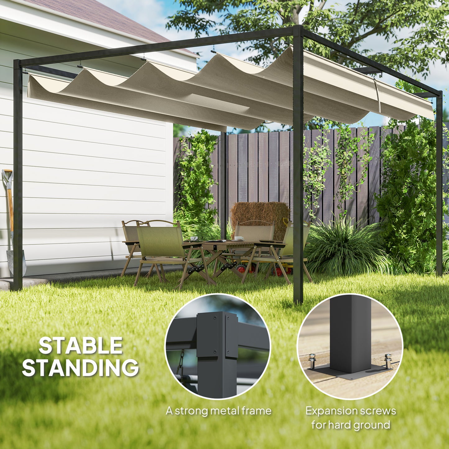 Outsunny 3x2m Metal Pergola With Retractable Roof Garden Gazebo Canopy Shelter For Outdoor Patio Cream White