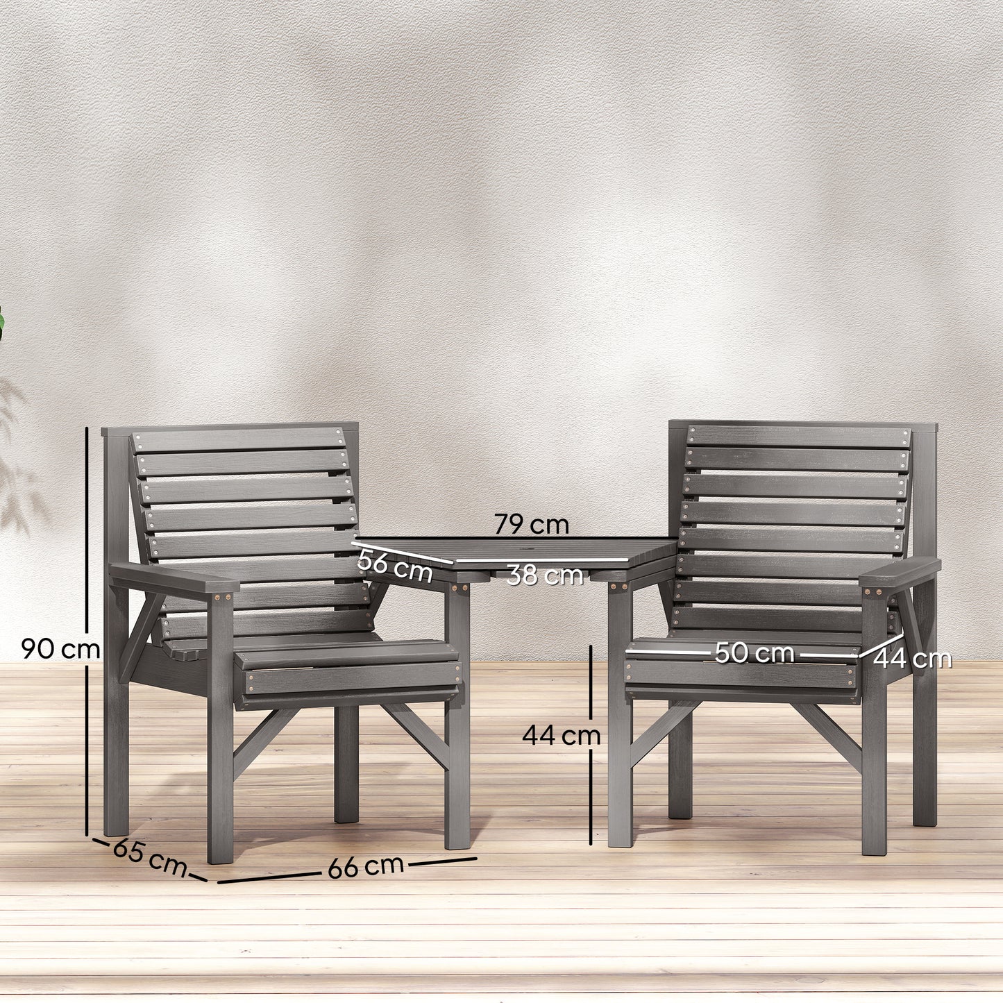 Outsunny 2 Seater Wooden Garden Bistro Set with Table and Chairs Parasol Hole Light Grey Outdoor Patio Furniture