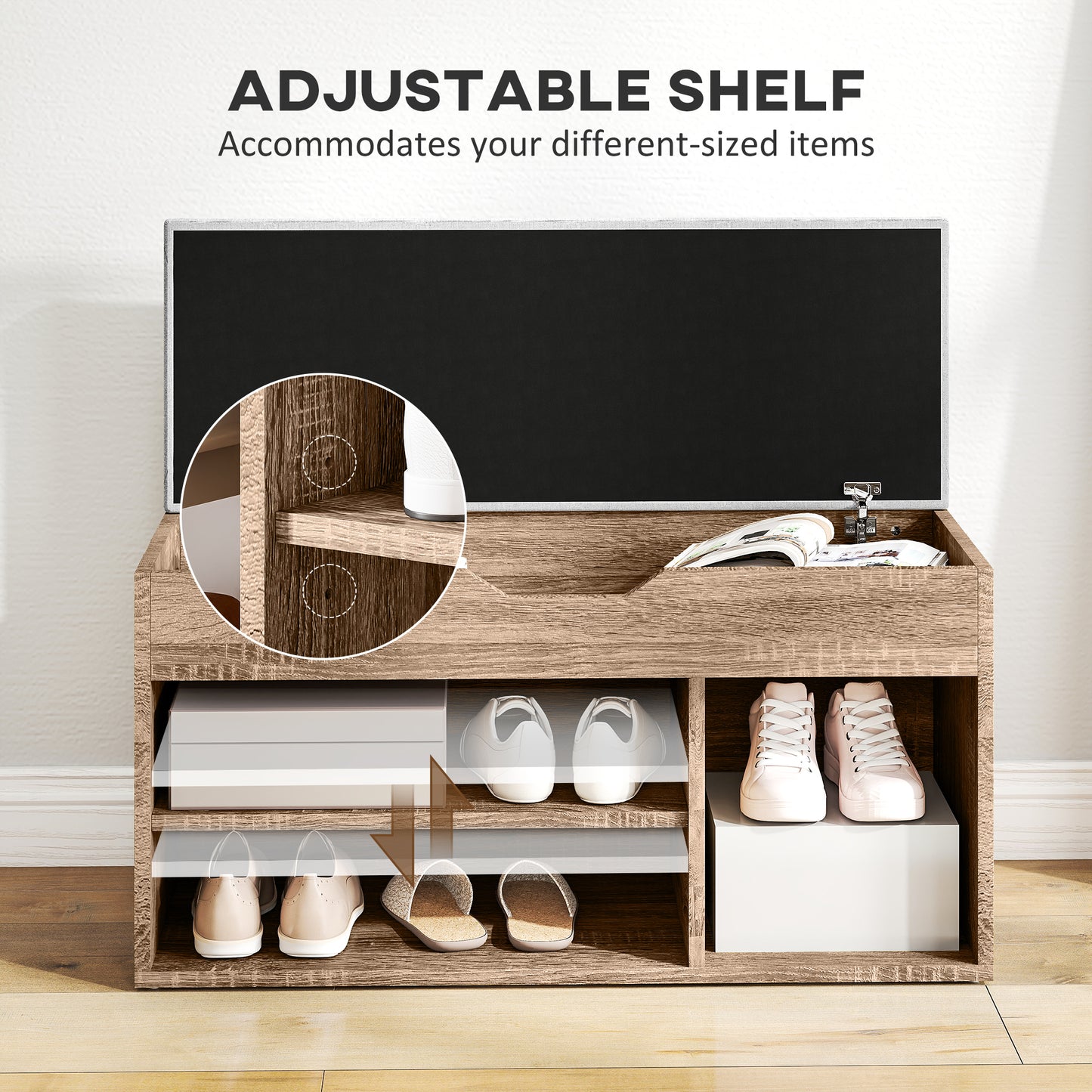 HOMCOM Shoes Cabinet Bench With Hidden Storage And Padded Seat In Grey Wood Grain Hallway Organizer