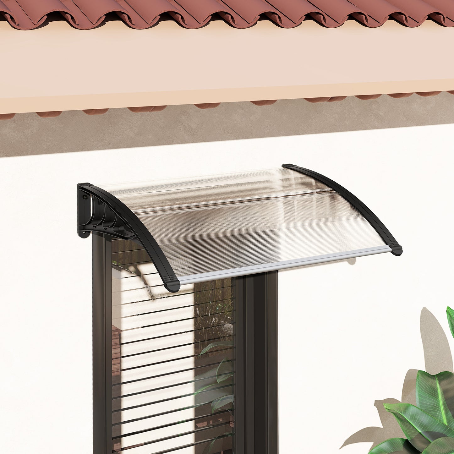 Outsunny Front Door Canopy Outdoor Awning Aluminium Rigid Plastic Polycarbonate Rain Shelter UV Water Rain Resistant 120 x 75cm White