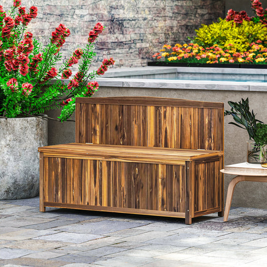 Outsunny Wood Storage Bench For Patio Furniture Outdoor Garden Storage Brown With Varnished Fir Wood