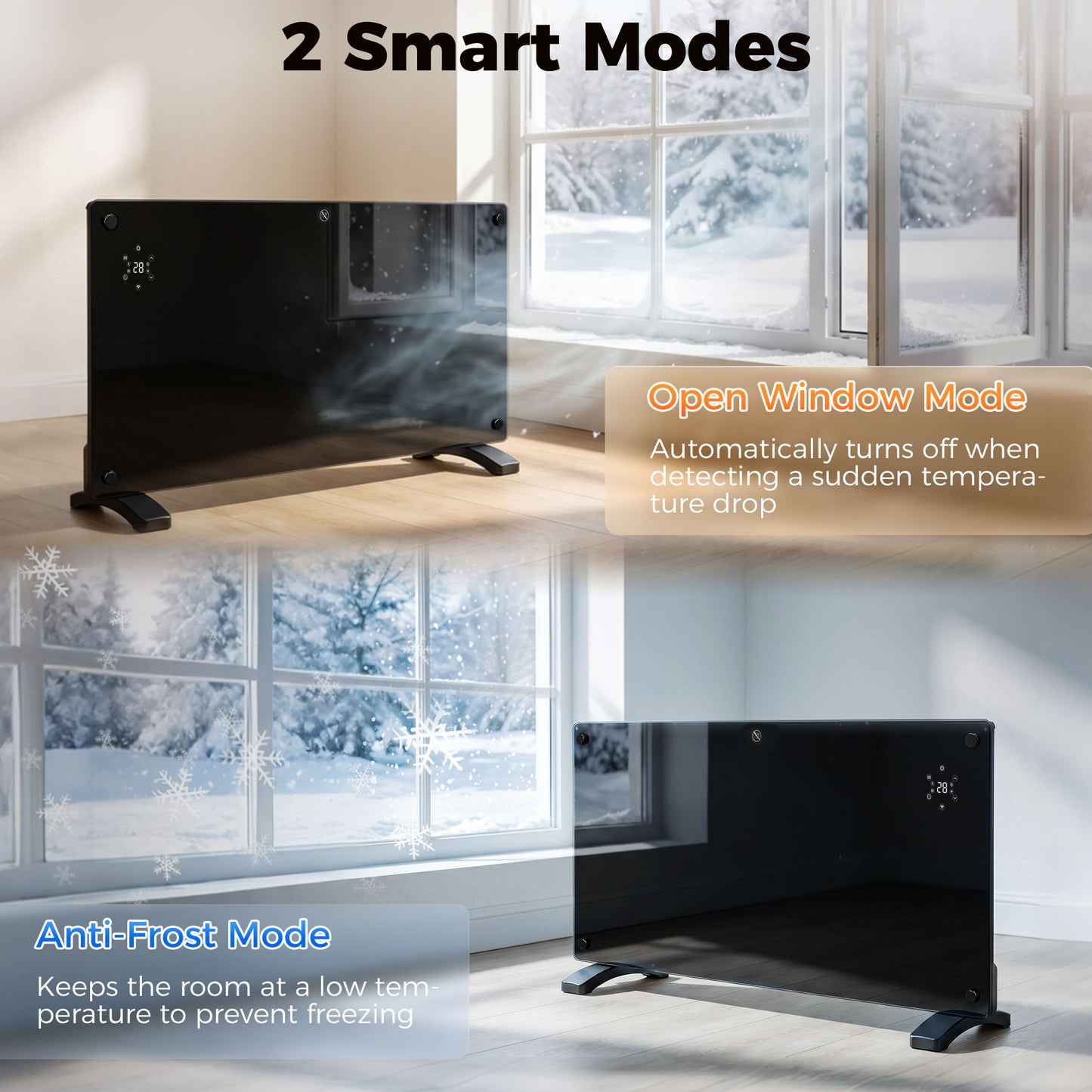 HOMCOM 1500W Smart Control Heater With TUYA App Black 5 To 35C Temperature Range Wall Mount Or Freestanding