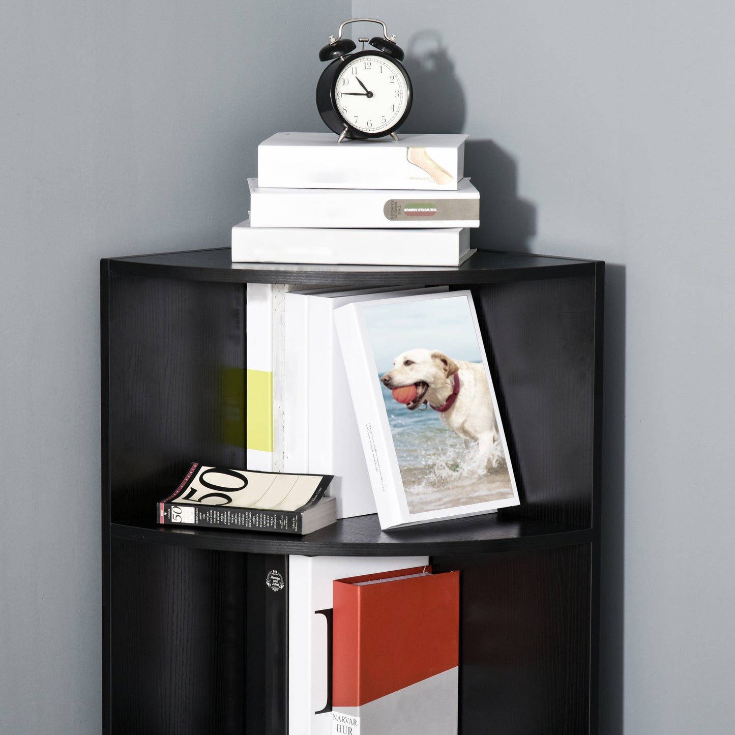 HOMCOM Modern Black 4-Tier Corner Bookshelf with Freestanding Design for Storage and Display - ALL4U RETAILER LTD