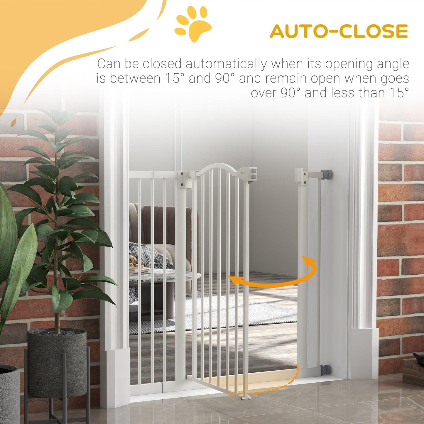 PawHut Metal 74-100cm Adjustable Pet Gate Safety Barrier w/ Auto-Close Door White - ALL4U RETAILER LTD