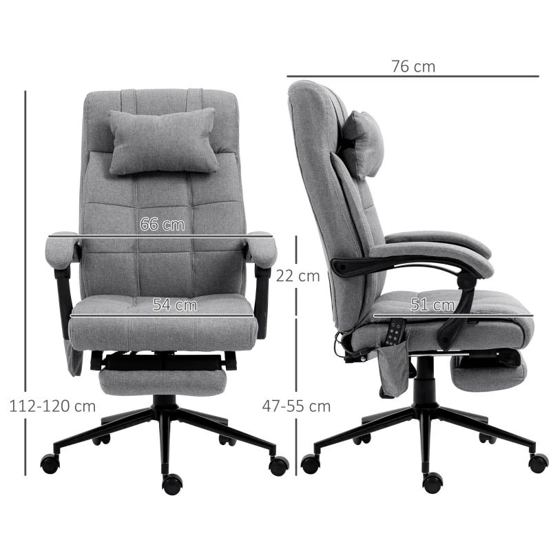 Vinsetto Fabric Vibration Massage Office Chair - Grey Computer Chair with Heat, Head Pillow, Footrest, Armrest, Reclining Back - ALL4U RETAILER LTD