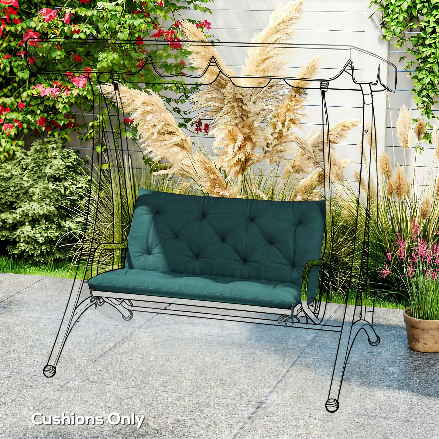 Outsunny Two Seater Bench Pad Cushion With Back and Ties for Indoor Outdoor Use 98 x 100 cm Green