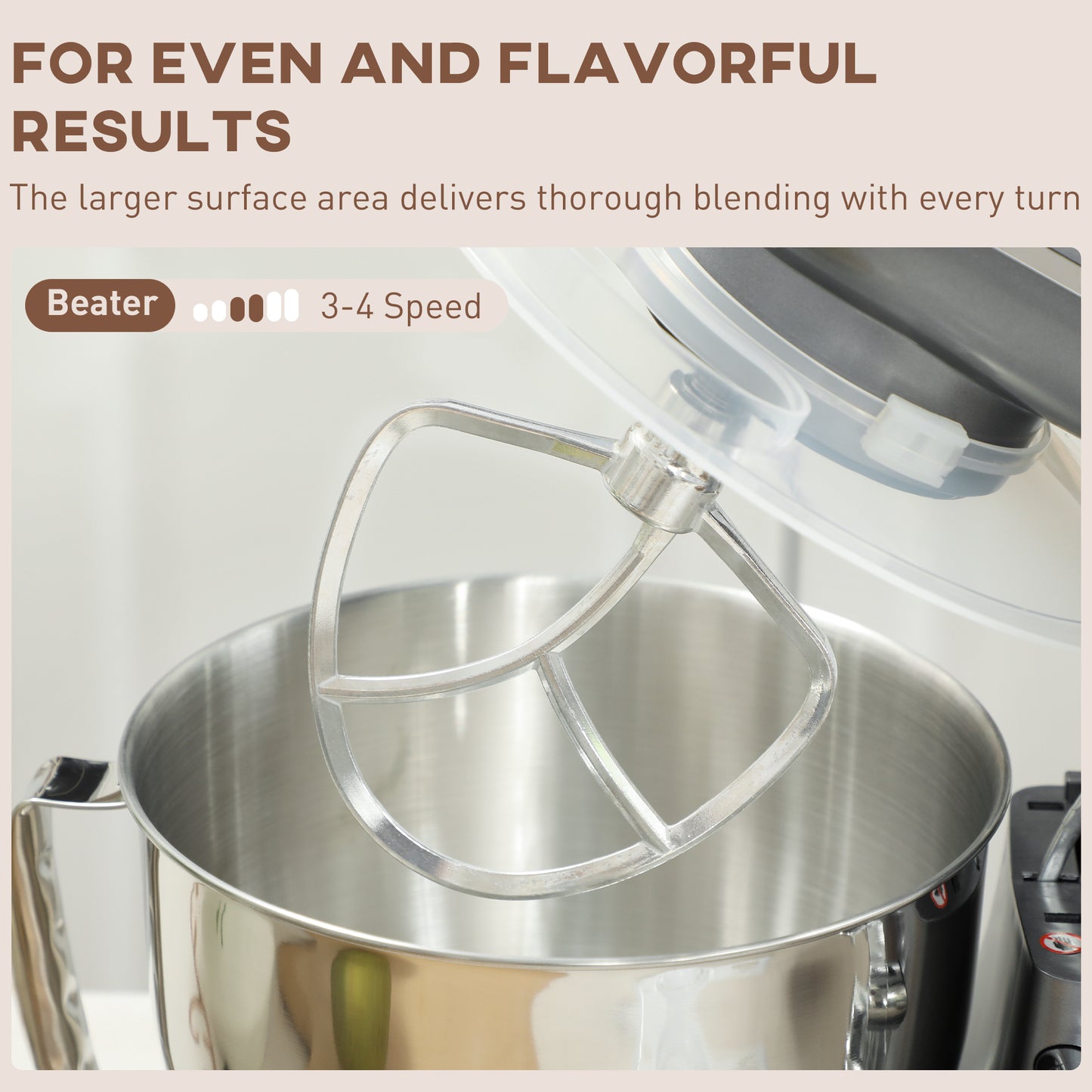 HOMCOM 1300W Stand Mixer With Accessories Six Speeds Pulsation 4.5L Stainless Steel Bowl Silver