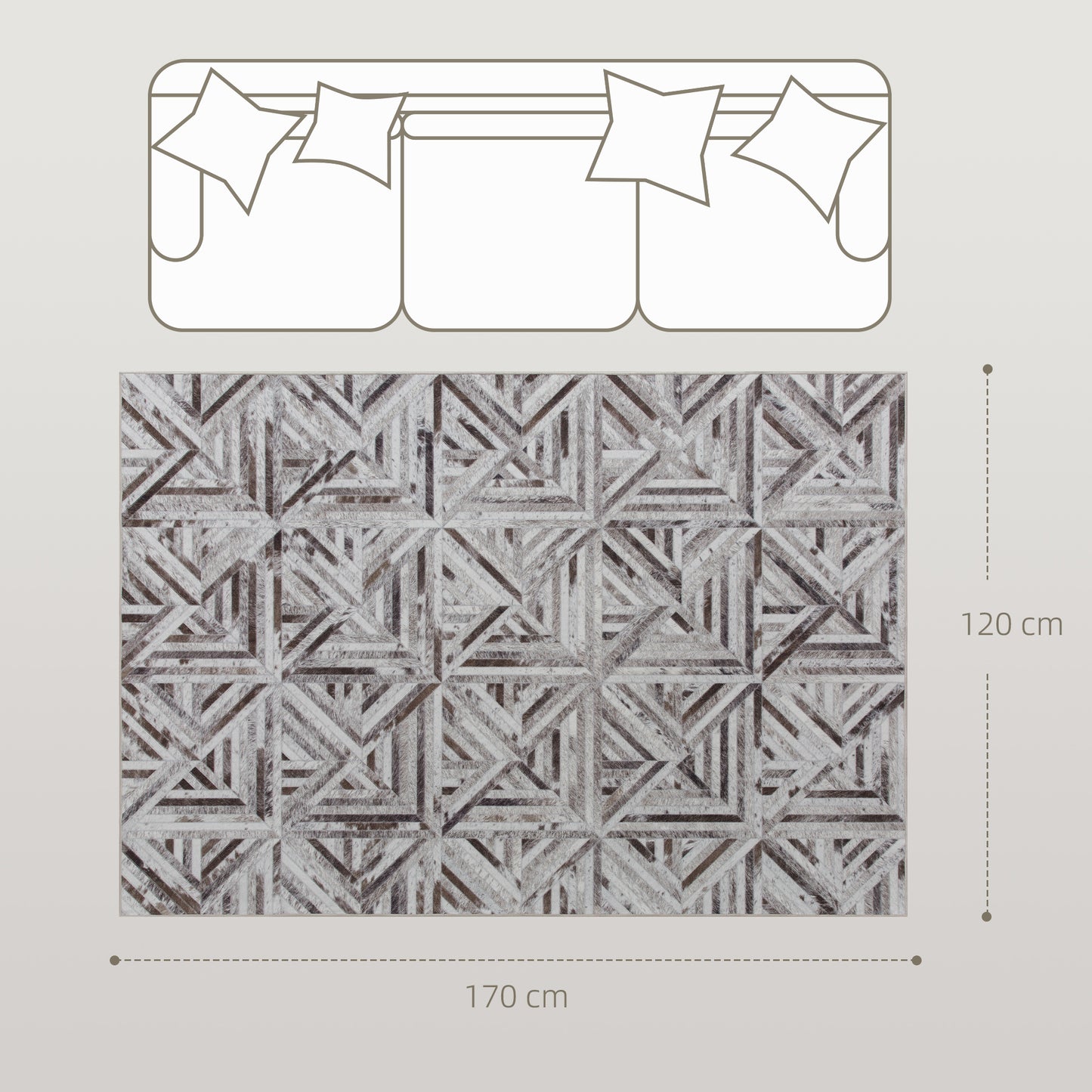 HOMCOM Modern Area Rug Triangle Pattern Patchwork Non Slip Washable 170x120 cm Brown For Living Room Bedroom