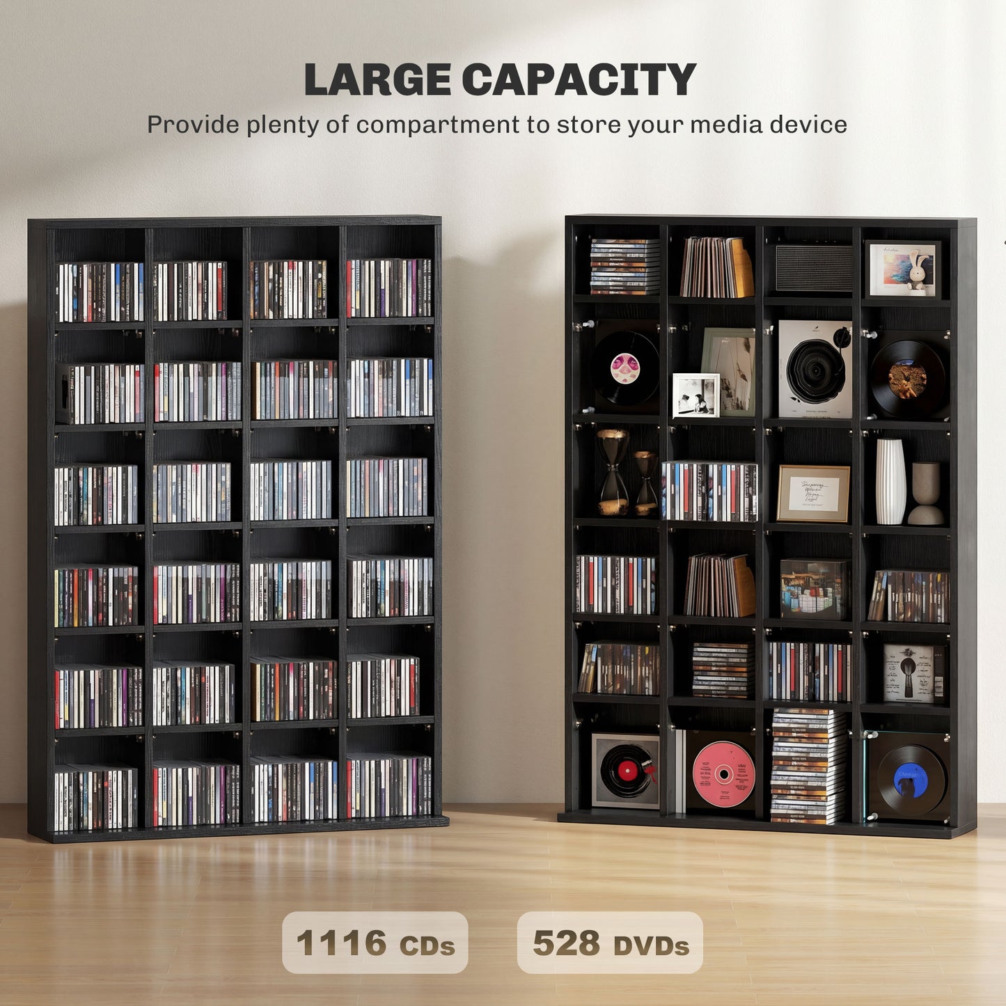 HOMCOM CD And DVD Storage Unit With Adjustable Shelves For Home Theater 89 x 130.5 cm Black Modern Cabinet