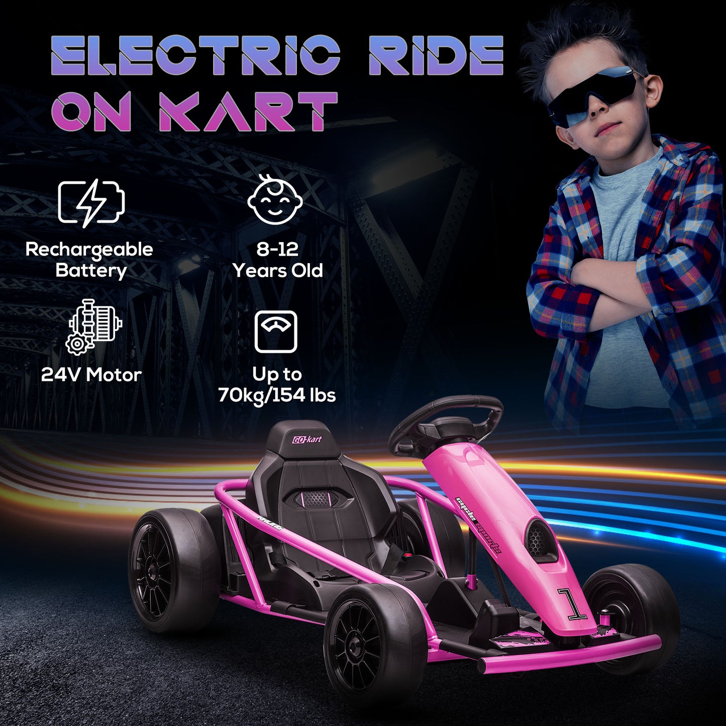 HOMCOM Electric Go Kart Kids 24V Drift Ride-On Racing 2 Speeds Boys Girls 8-12 Years Old Pink - ALL4U RETAILER LTD