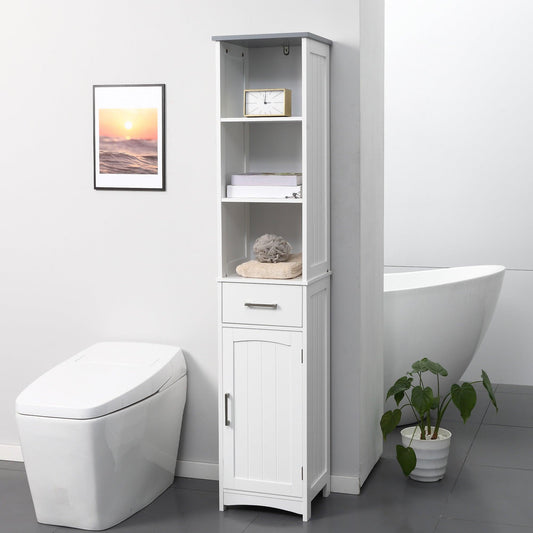 Kleankin White Bathroom Storage Cabinet with 3 Tiers - ALL4U RETAILER LTD