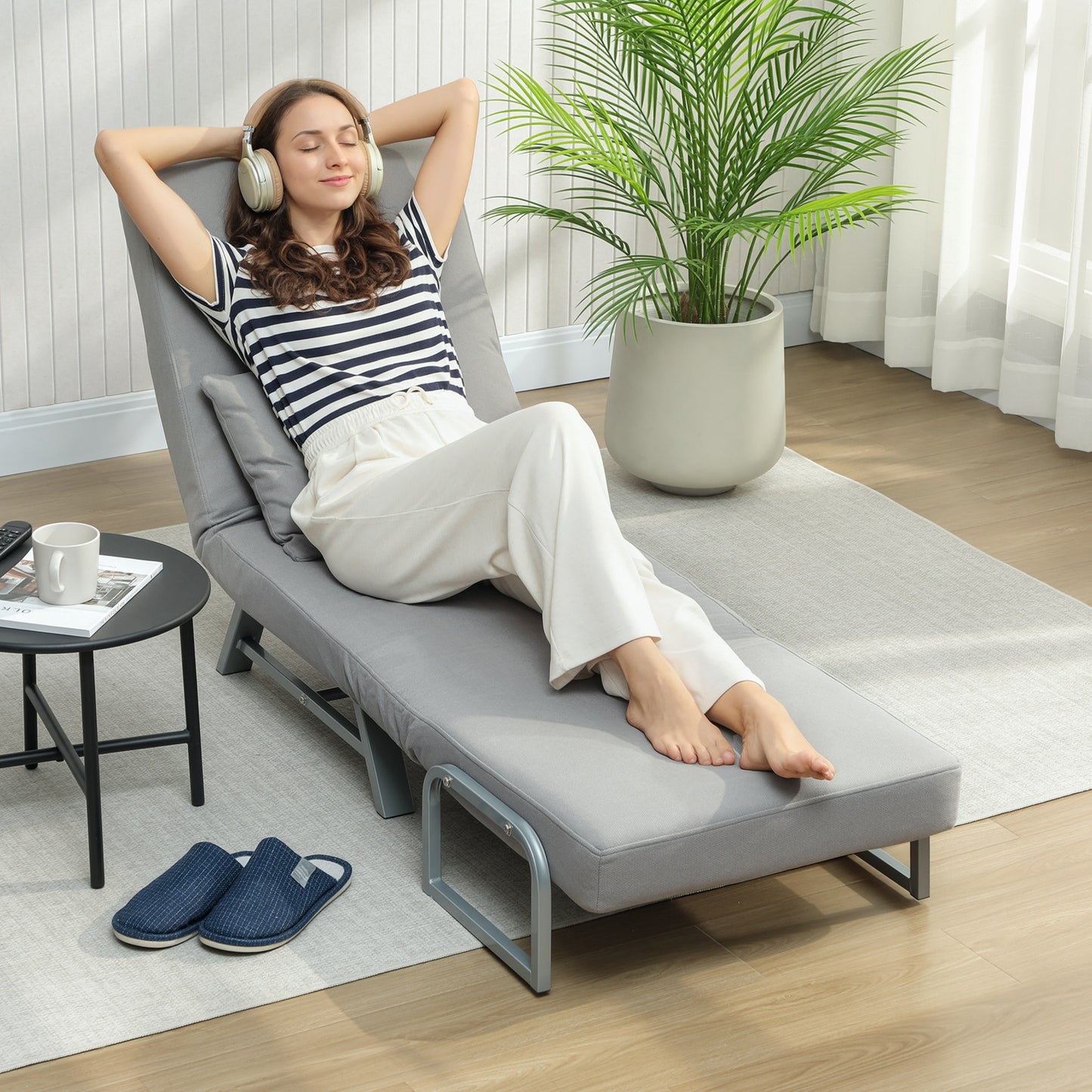 HOMCOM 3 In 1 Sofa Bed Chair With Adjustable Backrest And Removable Armrests In Light Grey