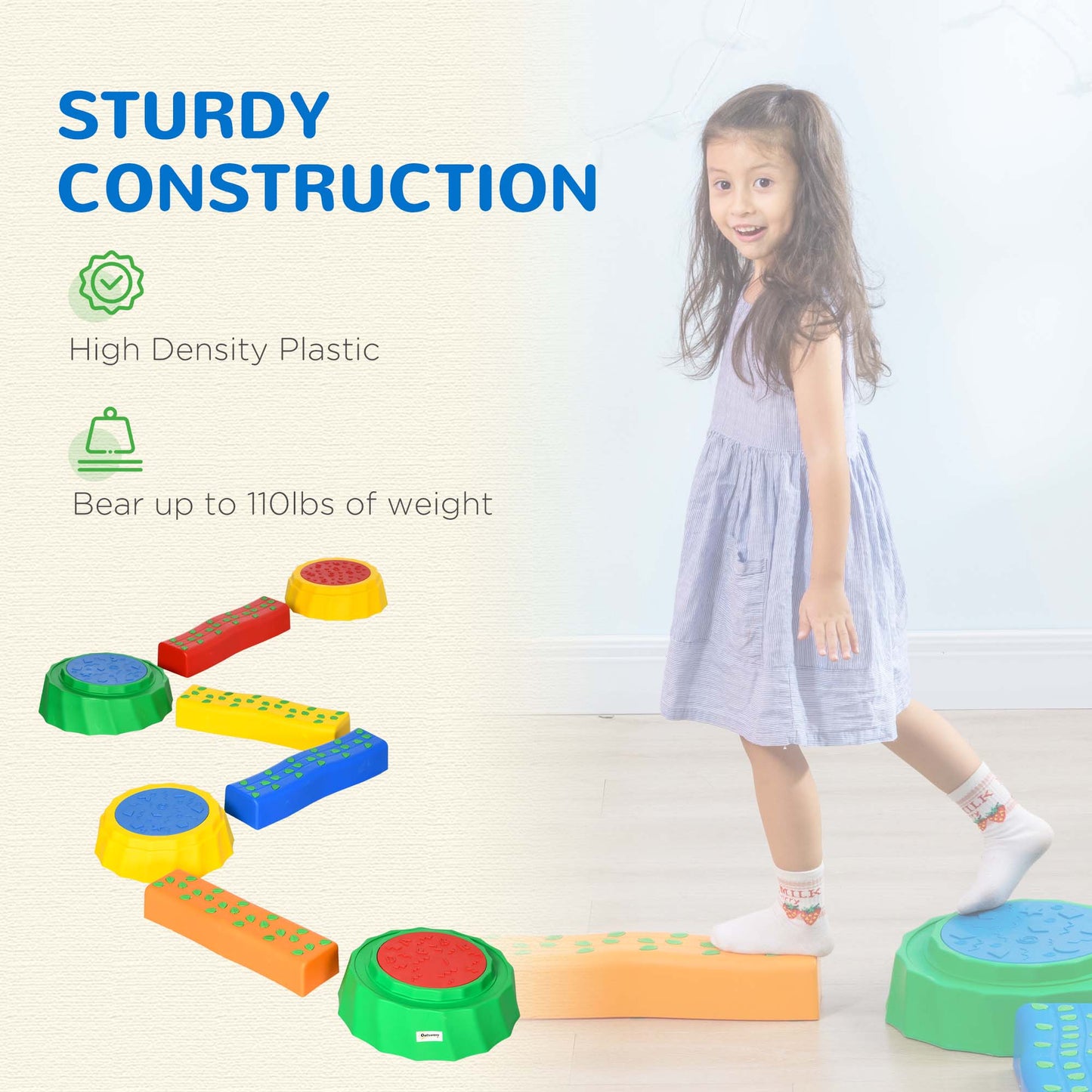 Outsunny Colorful Balance Stones: 8-Piece Non-Slip Stepping Set for Kids' Coordination Fun - ALL4U RETAILER LTD