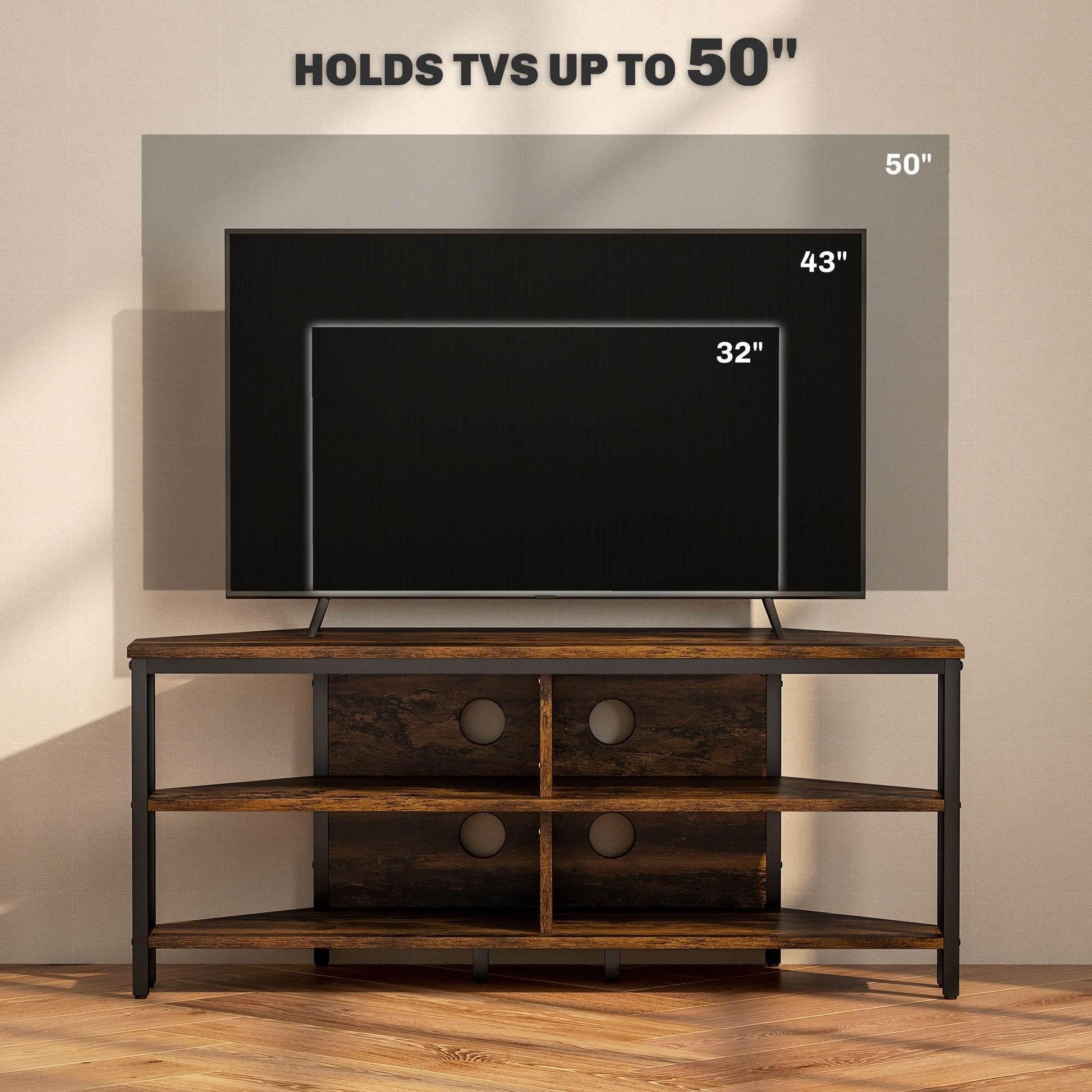 HOMCOM Rustic Industrial Corner TV Stand - Black and Brown - ALL4U RETAILER LTD