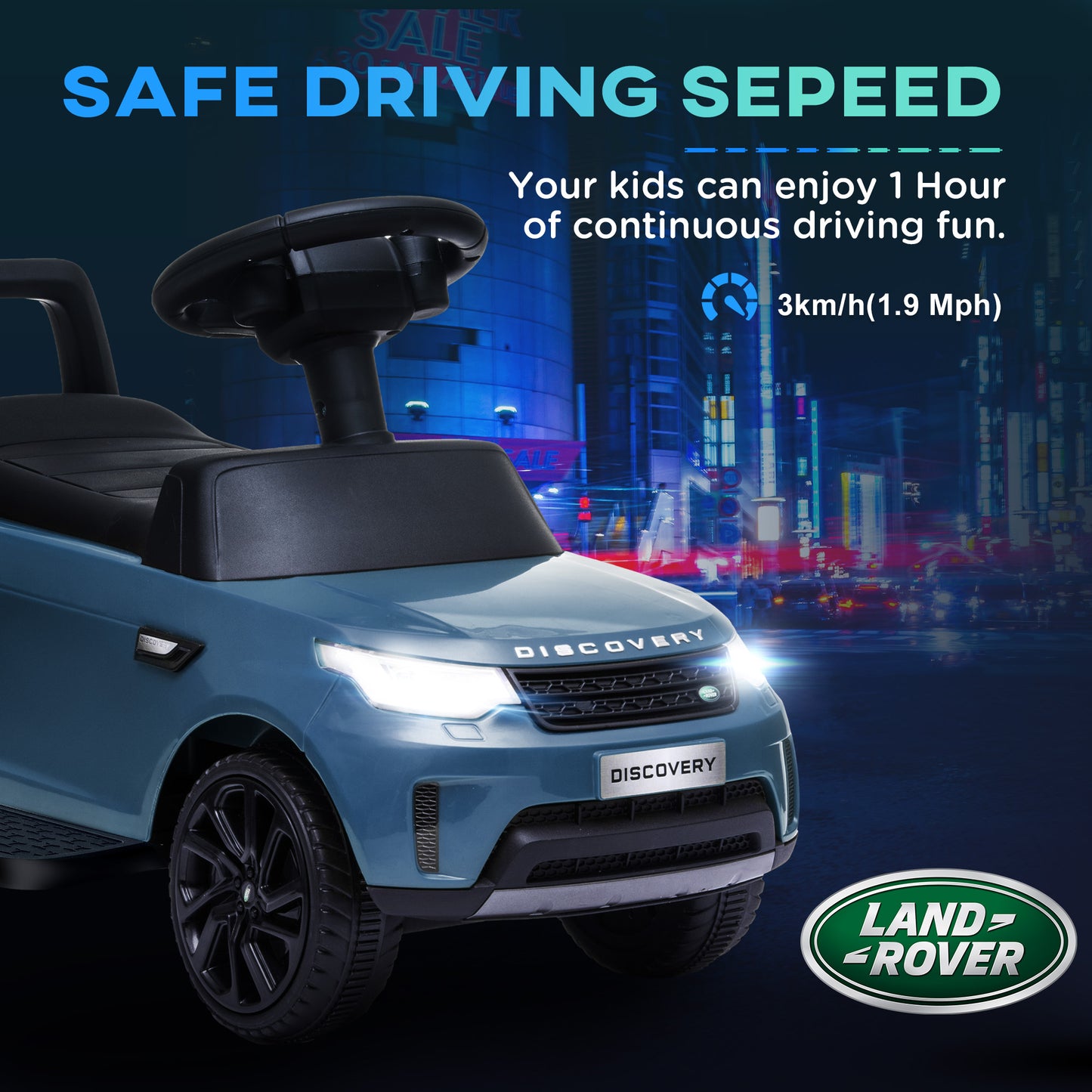 AIYAPLAY Light Blue 6V Licensed Land Rover Kids Electric Ride-On Car with Sliding Function, Headlights & Music