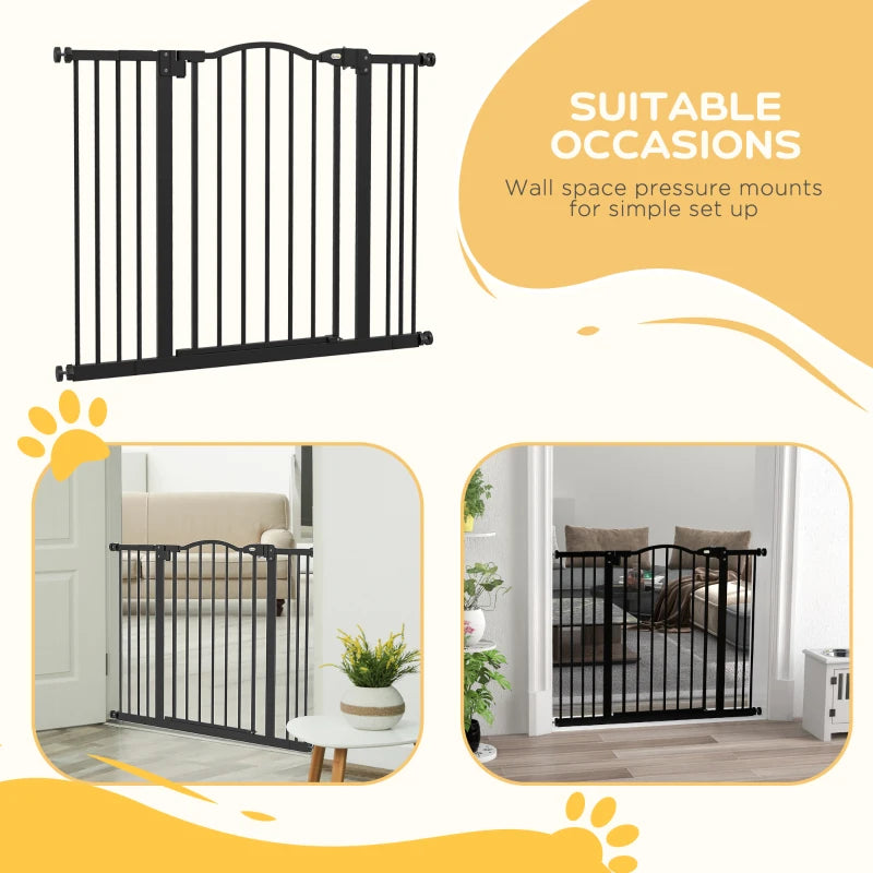 PawHut Metal Adjustable Pet Gate Safety Barrier with Auto-Close Door - Black, 74-100cm Width - ALL4U RETAILER LTD