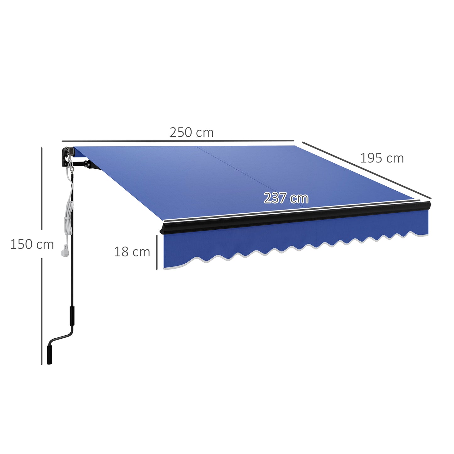Outsunny 2.5m By 2m Electric Retractable Awning With LED Lights Remote Control Aluminium Frame UV50 Sun Shade Blue