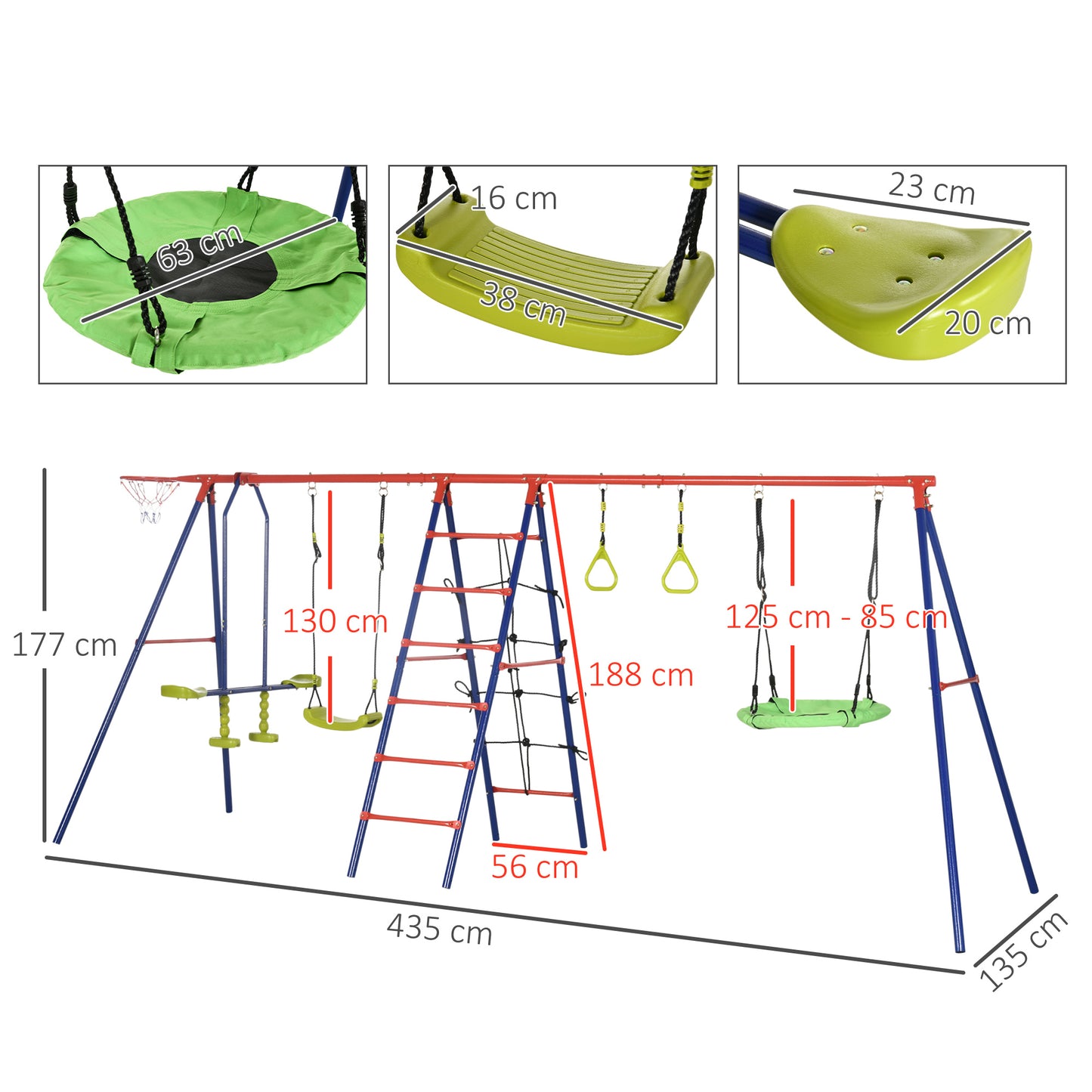 Outsunny 6-in-1 Outdoor Playset for Kids: Swing, Climbing Frame, Glider, Trapeze Bar, and Basketball Hoop - ALL4U RETAILER LTD