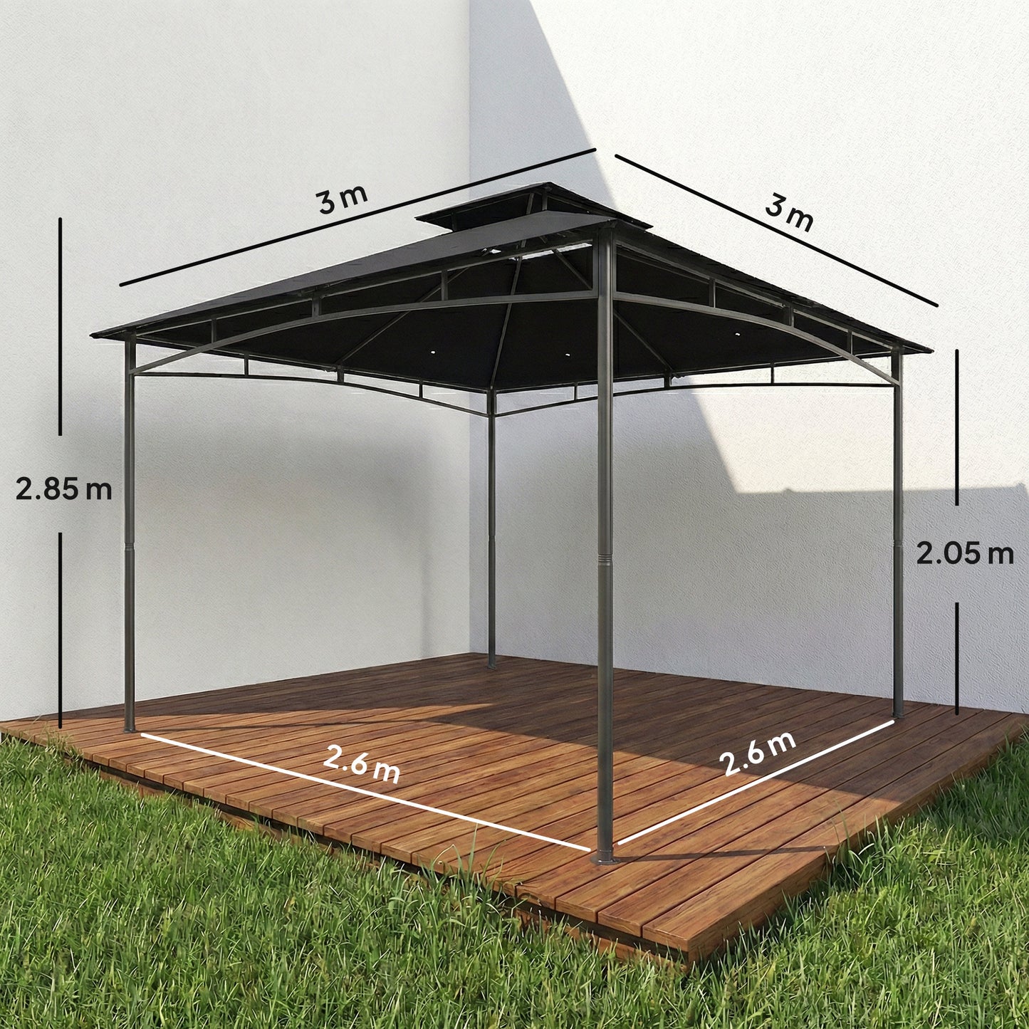Outsunny 3x3m Gazebo With 2 Tier Roof Weatherproof Waterproof Garden Shade Rust Resistant Metal Frame Black