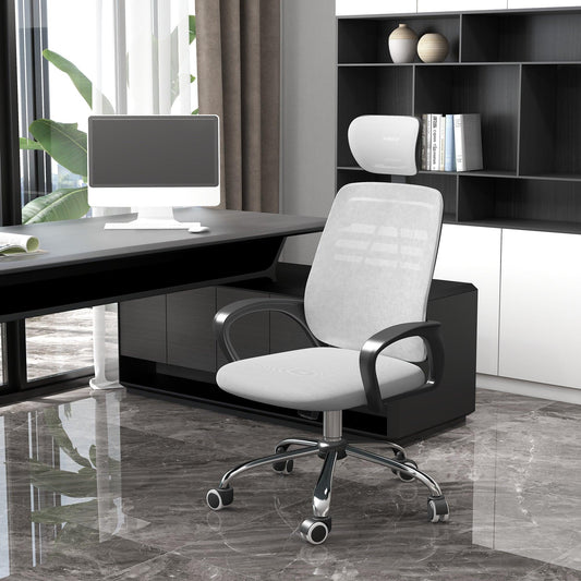 Vinsetto Ergonomic Office Chair, Mesh Desk Chair with Rotatable Headrest, Lumbar Back Support, Armrest, Grey - ALL4U RETAILER LTD