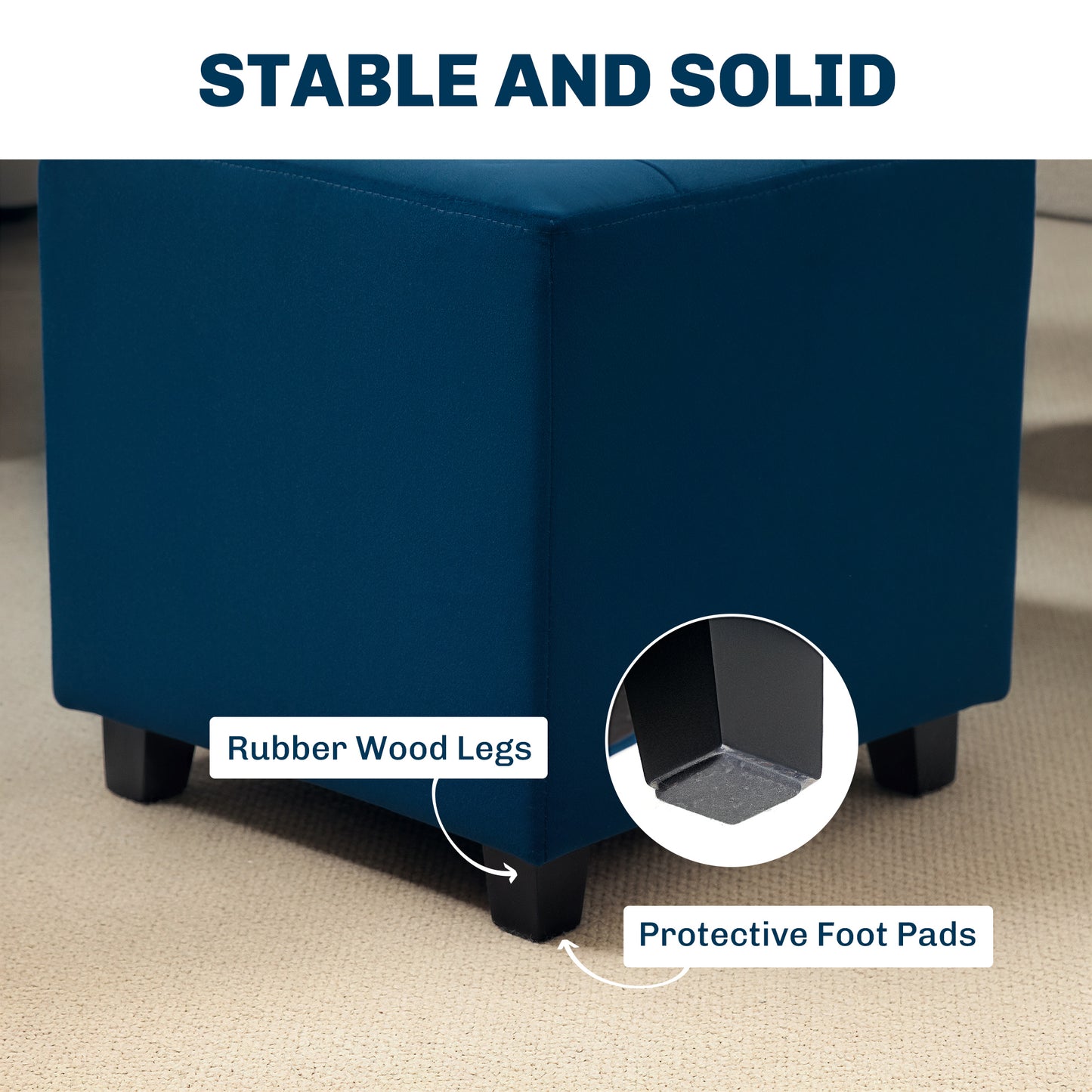 HOMCOM Velvet Feel Square Ottoman Blue 35x35cm Lightweight Pouffe Stool For Extra Seating And Footrest