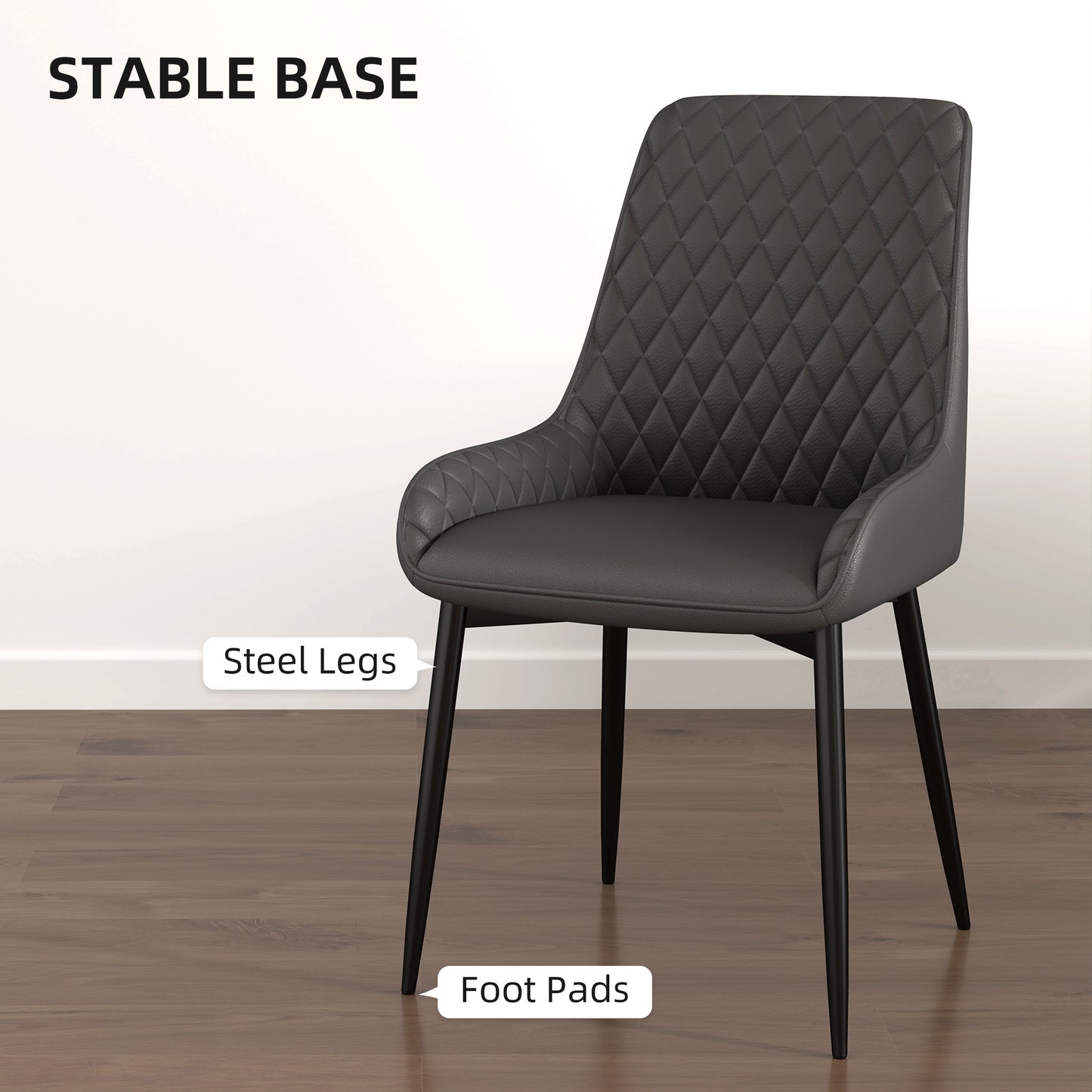 HOMCOM Set of 4 Quilted PU Leather Dining Chairs with Metal Frame and Foot Caps Grey