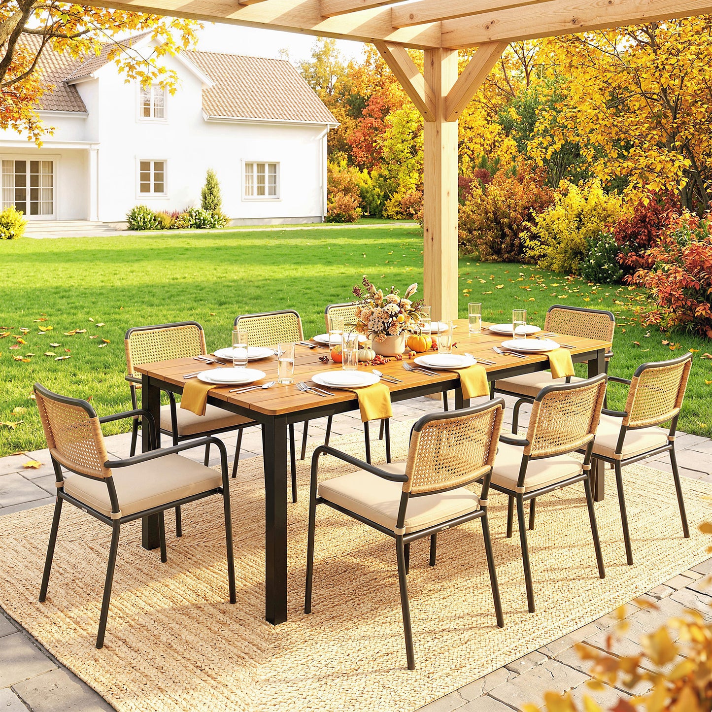 Outsunny Garden Dining Table For 6 To 8 People, 180 By 86 Cm Rectangular Outdoor Table With Wood Slatted Top