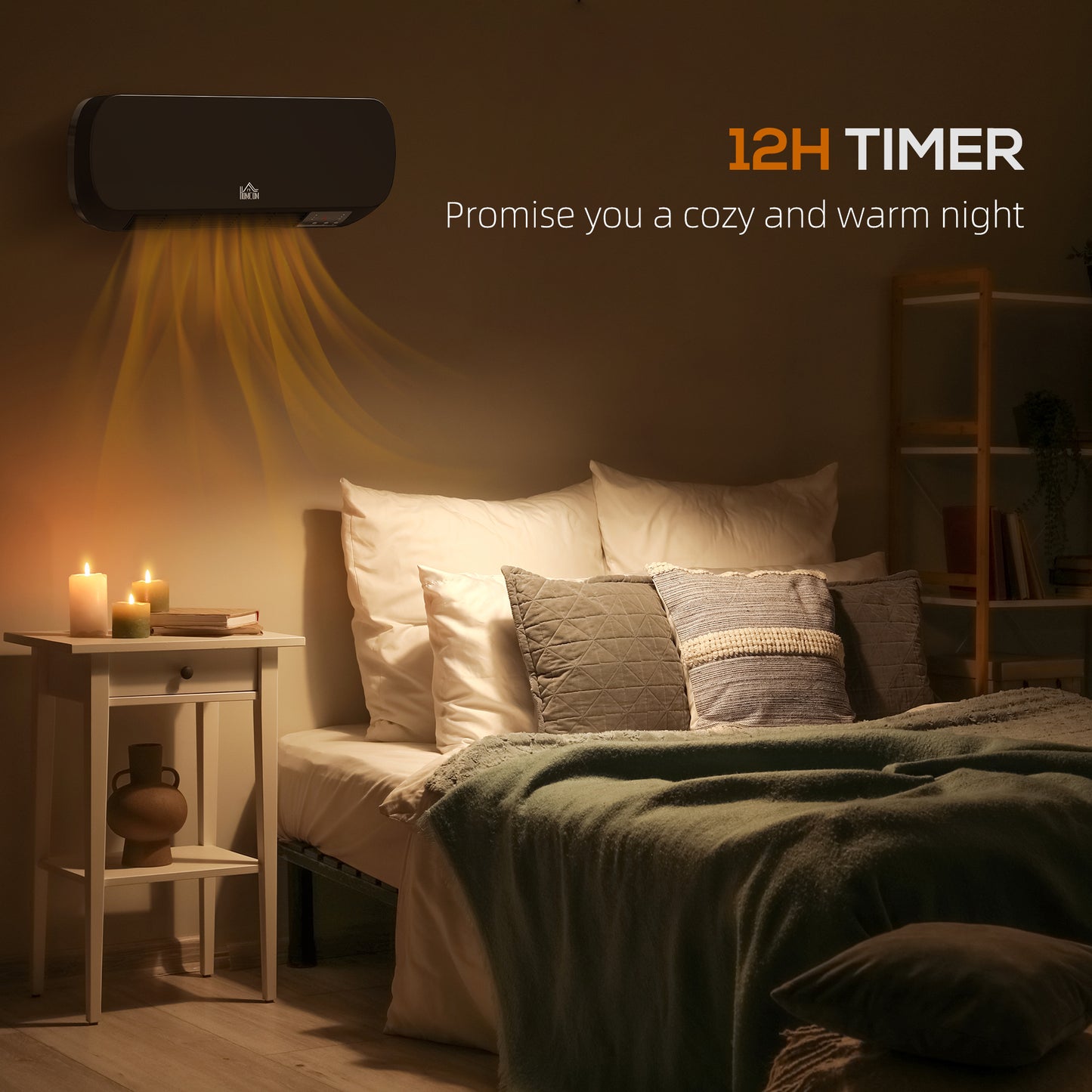 HOMCOM 2000W Wall Mounted Ceramic Space Heater Black With Adjustable Temperature Range 10 To 49 C For Fast Home Heating