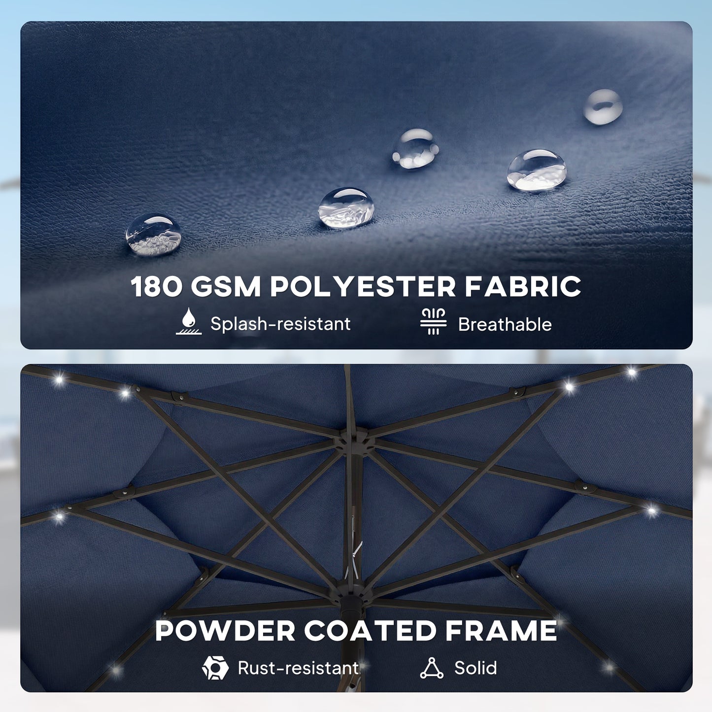 Outsunny 2 8 M Garden Parasol Umbrella With LED Solar Light Parasol Cover Navy Blue 3 Tier Outdoor Table Market Patio