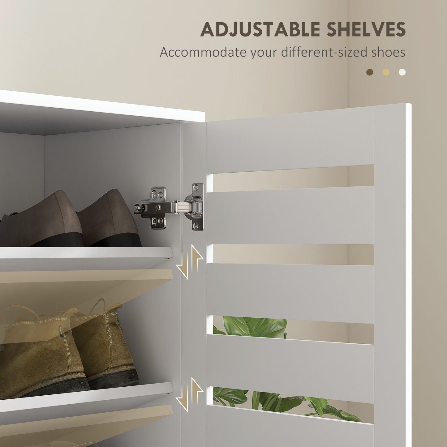 HOMCOM Narrow Shoe Cabinet For Entryway 5 Tier Slim Shoe Storage With 2 Slatted Doors And Adjustable Shelves