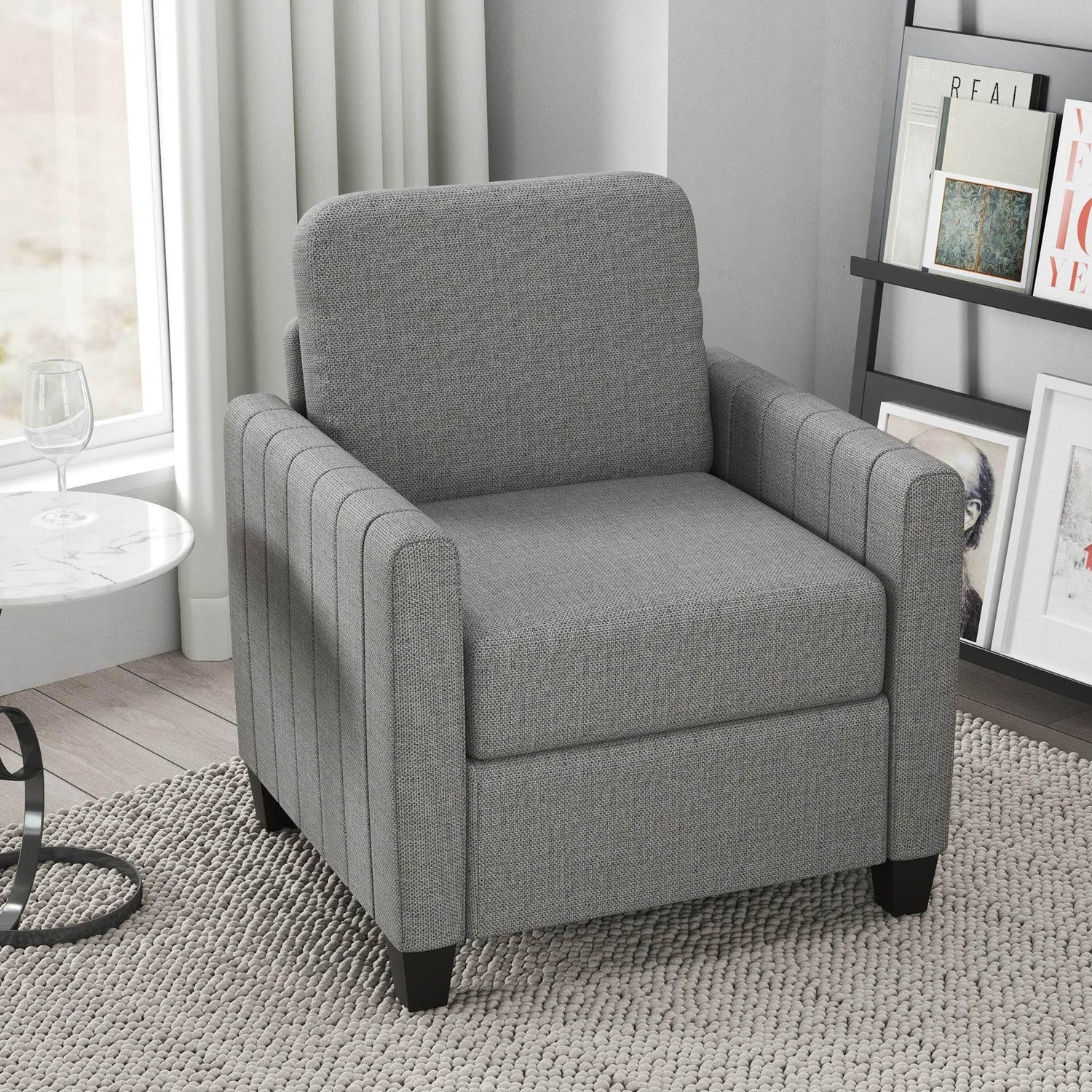 Contemporary Light Grey Linen-Style Armchair by HOMCOM - ALL4U RETAILER LTD