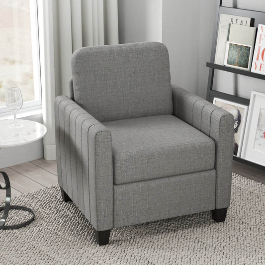 Contemporary Light Grey Linen-Style Armchair by HOMCOM - ALL4U RETAILER LTD
