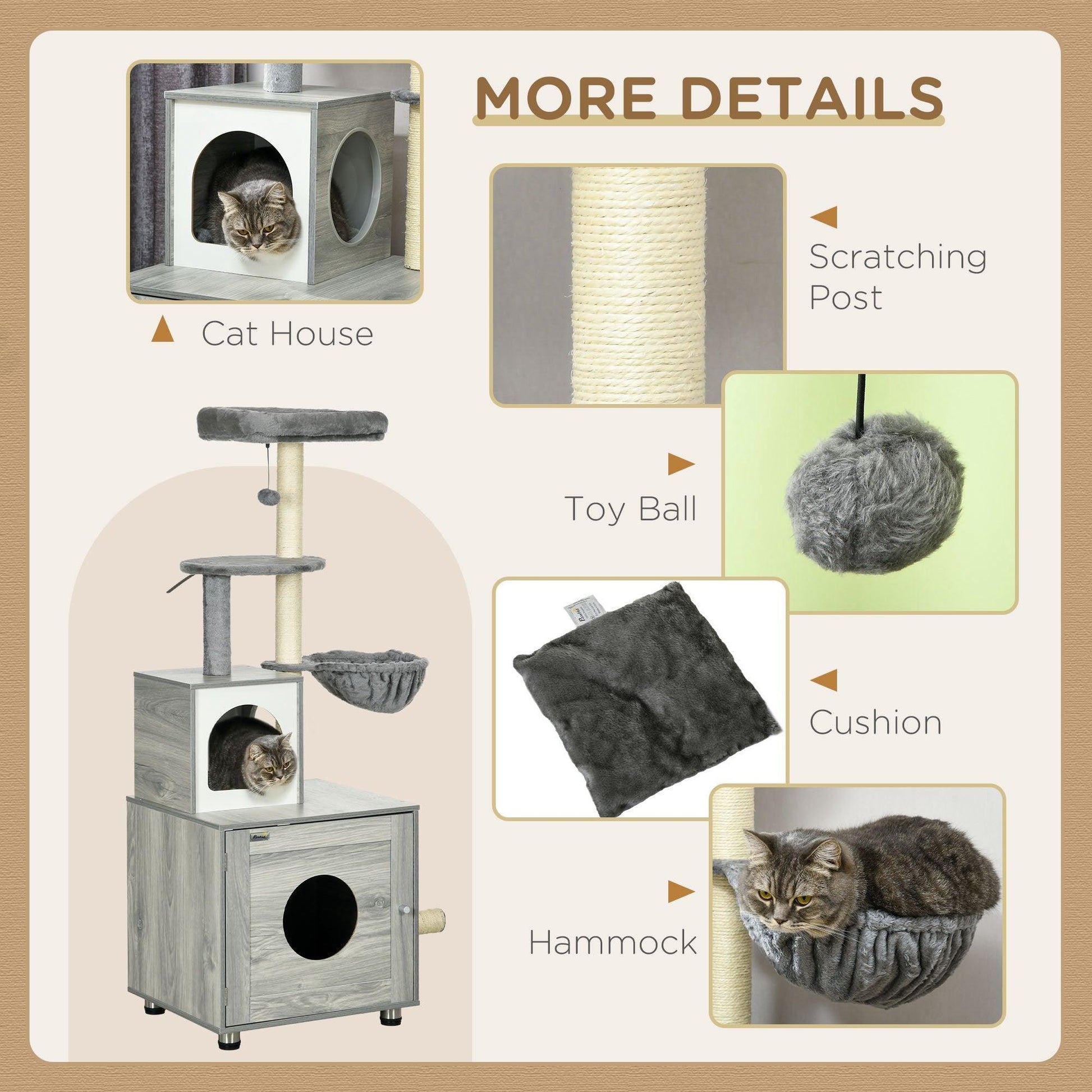 PawHut Grey Enclosed Cat Litter Box with Cat House - Indoor Cats Use - ALL4U RETAILER LTD