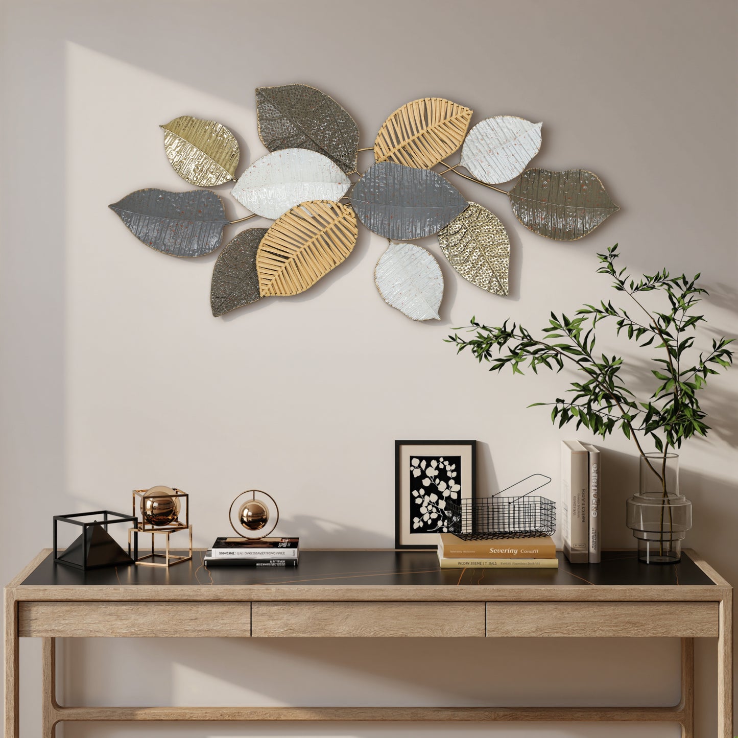 HOMCOM Metal Wall Art Modern Leaf Design Hanging Decor For Living Room Bedroom And Entryway 90.5W x 49H x 5D cm
