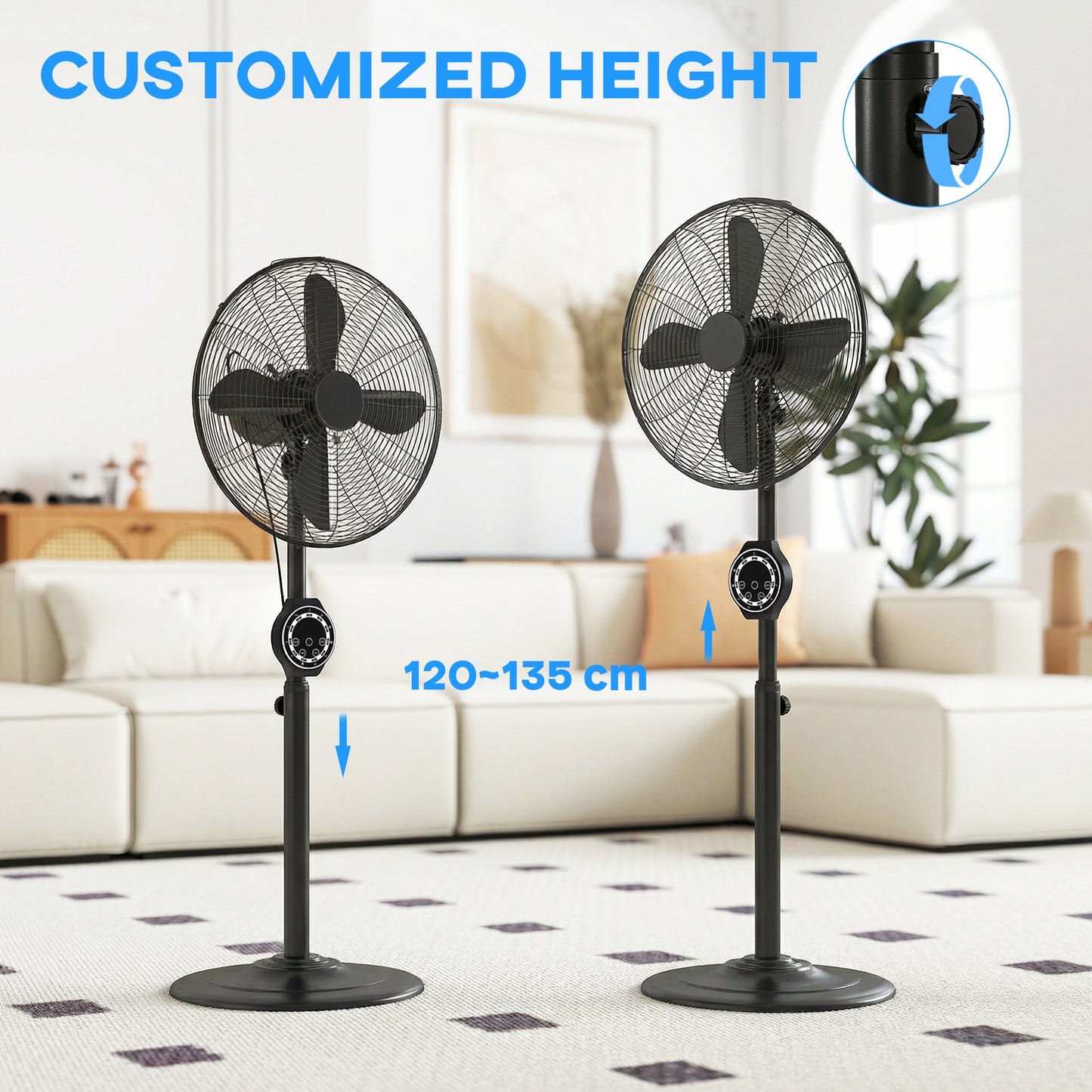 HOMCOM 41 cm Metal Pedestal Fan with Oscillating and Adjustable Height Black for Even Airflow and Quiet Operation