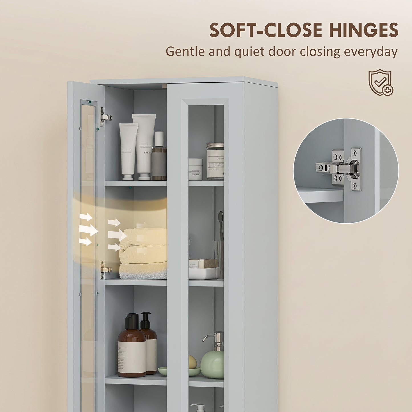 HOMCOM Tall Bathroom Storage Cabinet 6 Tier Slim Cabinet With Adjustable Shelf And Soft Close Doors Dusty Blue