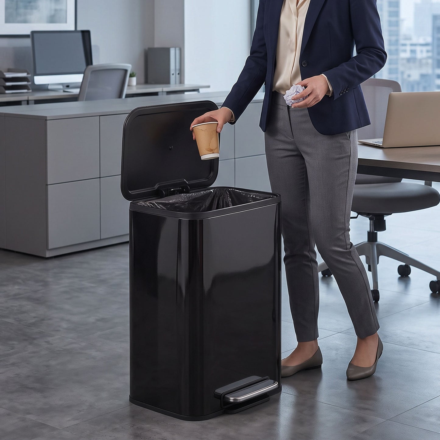HOMCOM 50L Metal Kitchen Pedal Bin With Soft Close And Removable Bucket