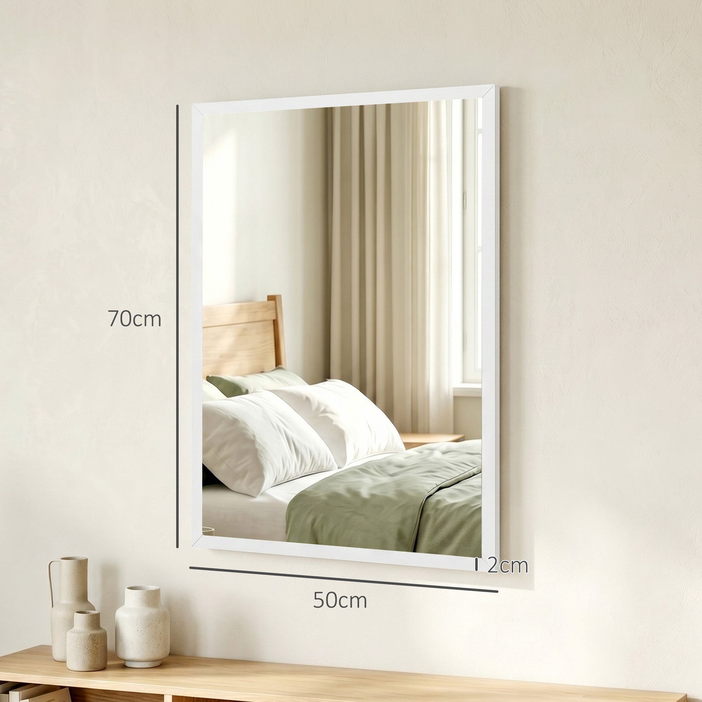 HOMCOM Wall Mounted Bathroom Mirror 70 x 50 cm White Frame For Living Room Bedroom And Hallway