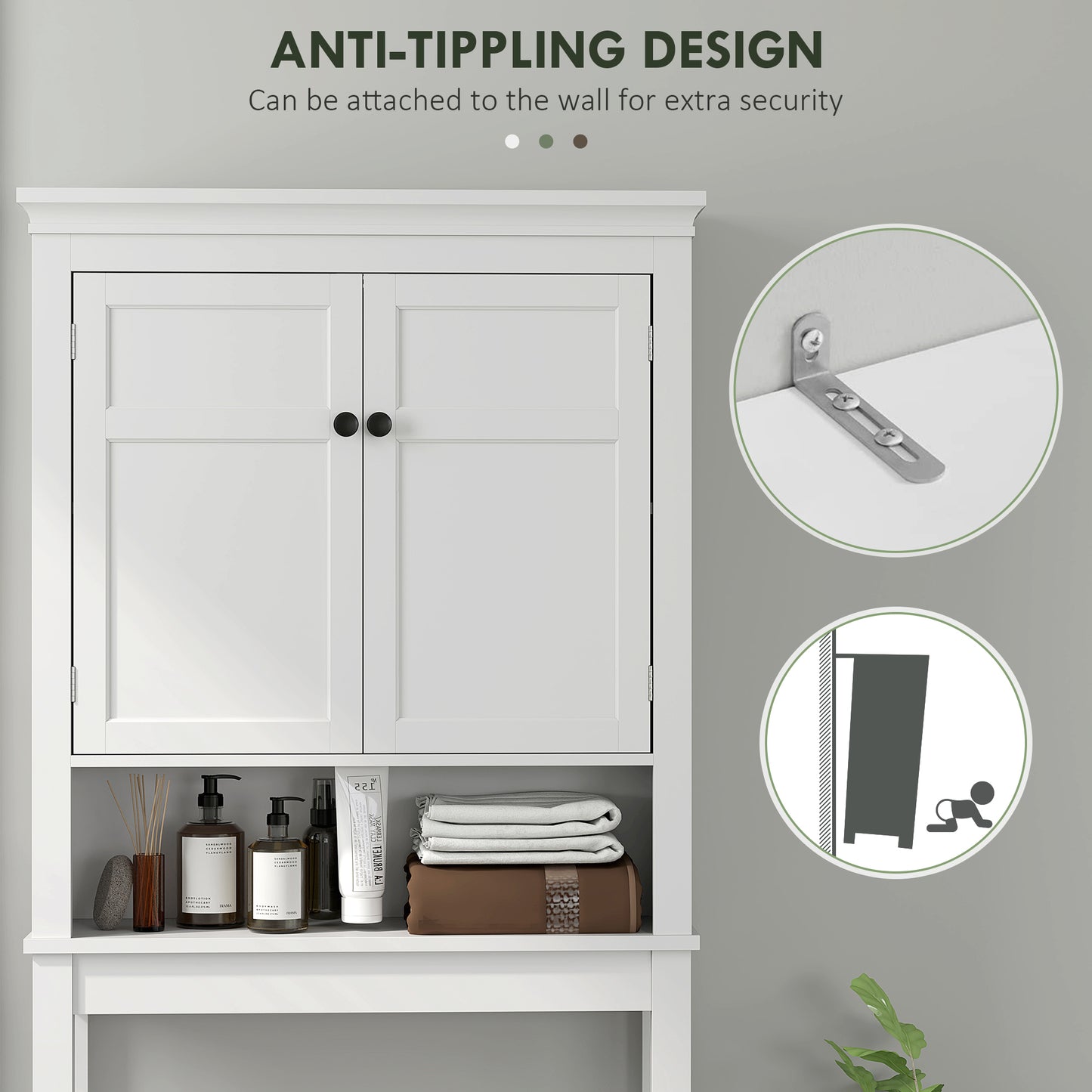 HOMCOM Over Toilet Cabinet With Adjustable Middle Shelf White Bathroom Storage Organizer For Laundry