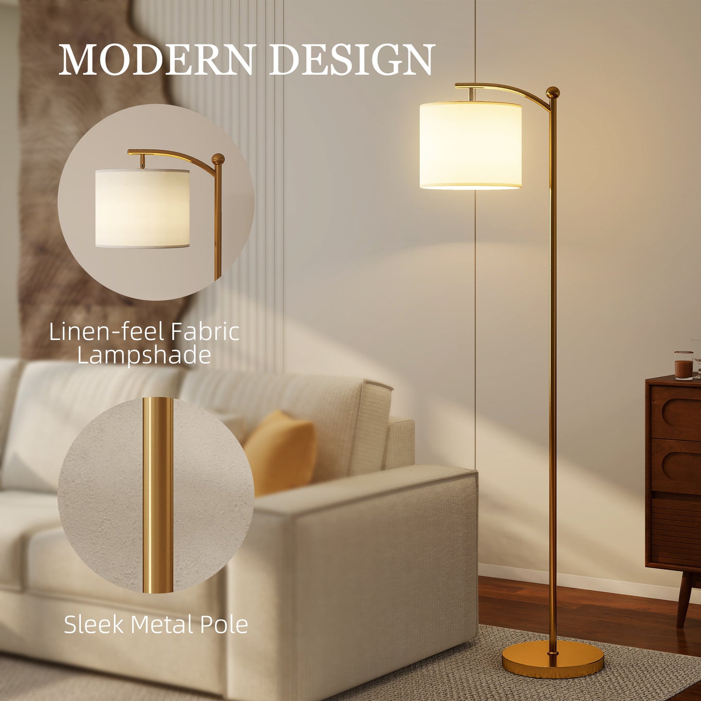 HOMCOM LED Floor Lamp With Remote Control Gold Tone Adjustable Brightness And Color Temperature 11 Levels