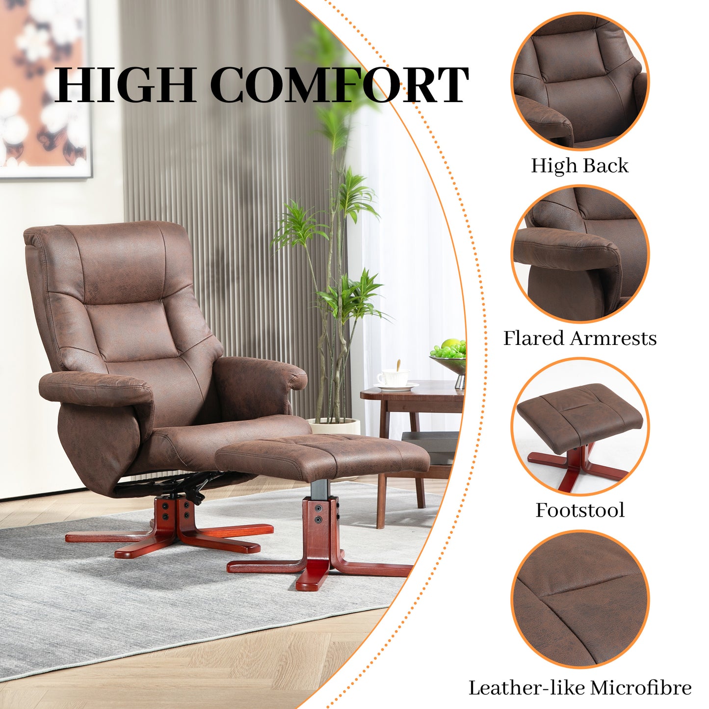 HOMCOM Dark Brown Faux Microfibre Leather Reclining Chair and Ottoman Set