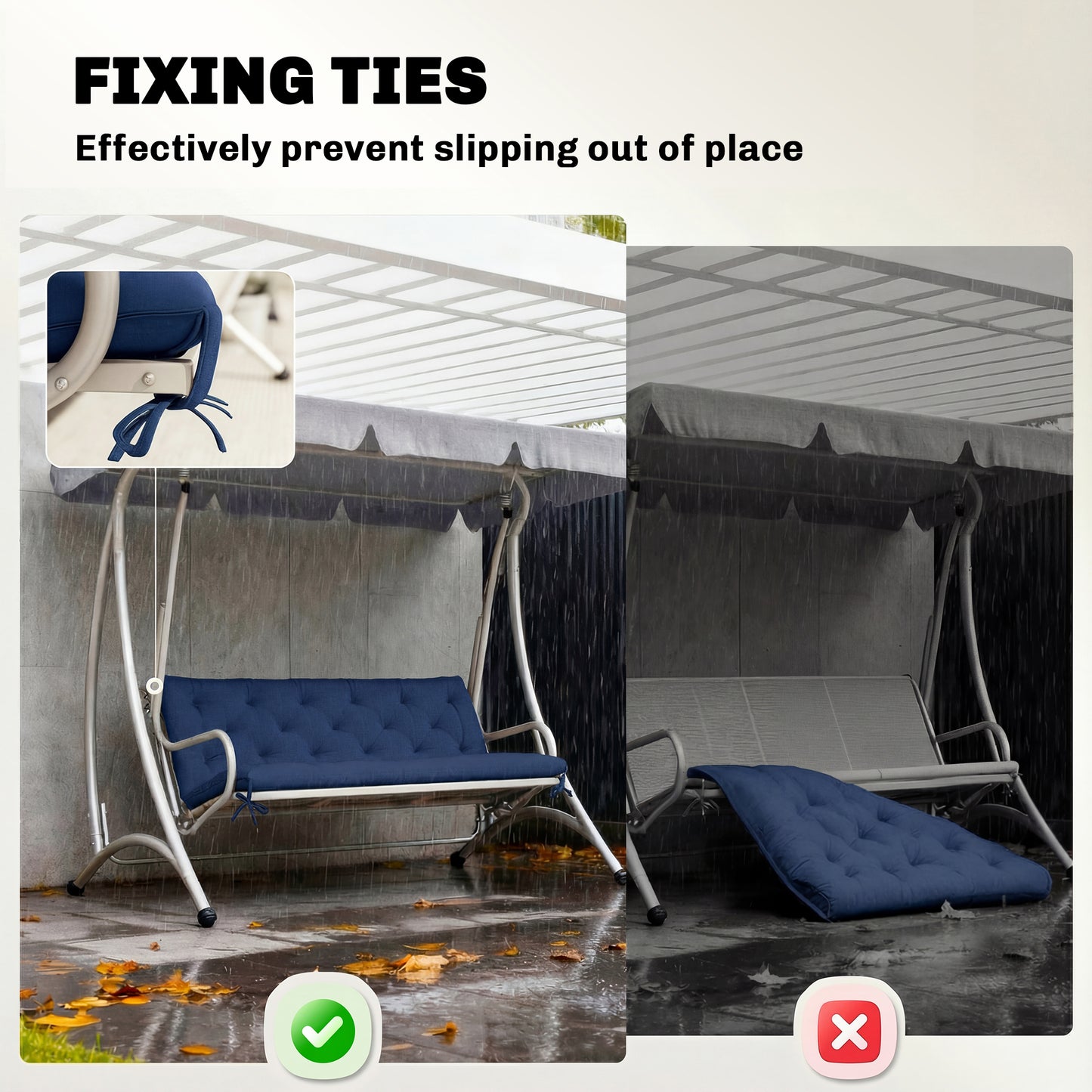 Outsunny 3 Seater Bench Cushion For Indoor And Outdoor Use With Back And Ties 98 X 150 Cm Dark Blue