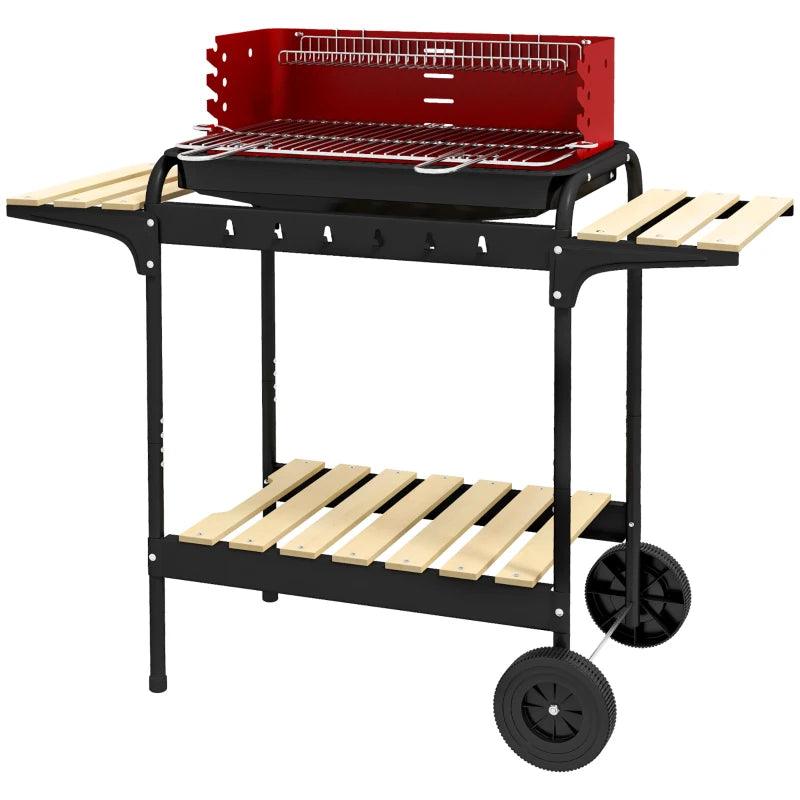 Outsunny Outdoor 5-Level Adjustable Height Charcoal Barbecue Grill Trolley - Red BBQ Grill for Enhanced Grilling Experience - ALL4U RETAILER LTD