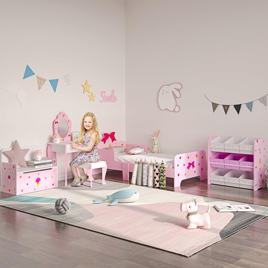 ZONEKIZ Kids Vanity Set w/ Mirror, Drawer, Cute Patterns, for Girls - Pink - ALL4U RETAILER LTD