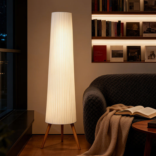 HOMCOM Dimmable Tripod Floor Lamp With Foot Switch Nordic Standing Lamp With Fabric Shade 153 Cm White And Natural