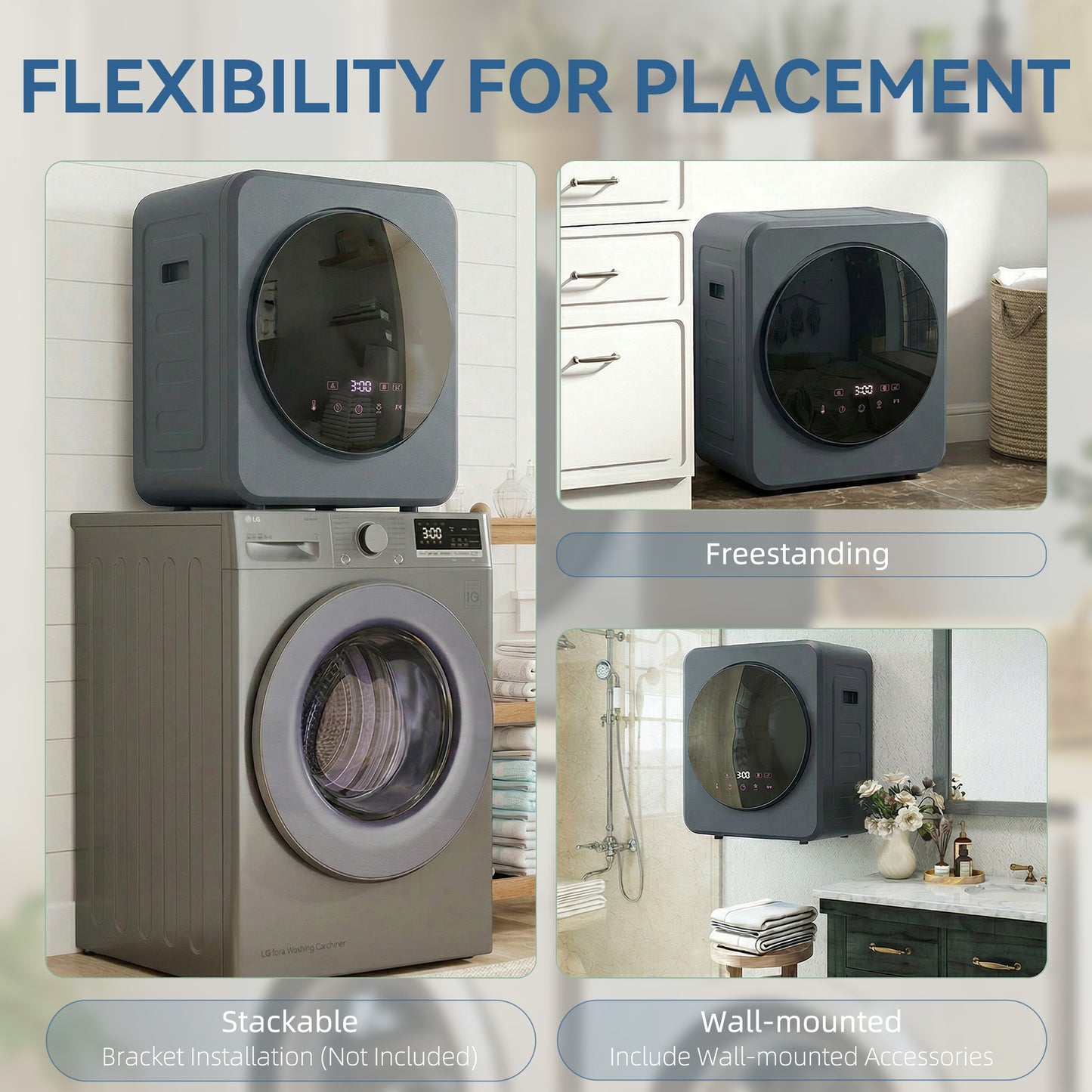 HOMCOM 4kg Vented Tumble Dryer With Stainless Steel Drum 800W Compact Front Freestanding Grey Sterilising Cycle