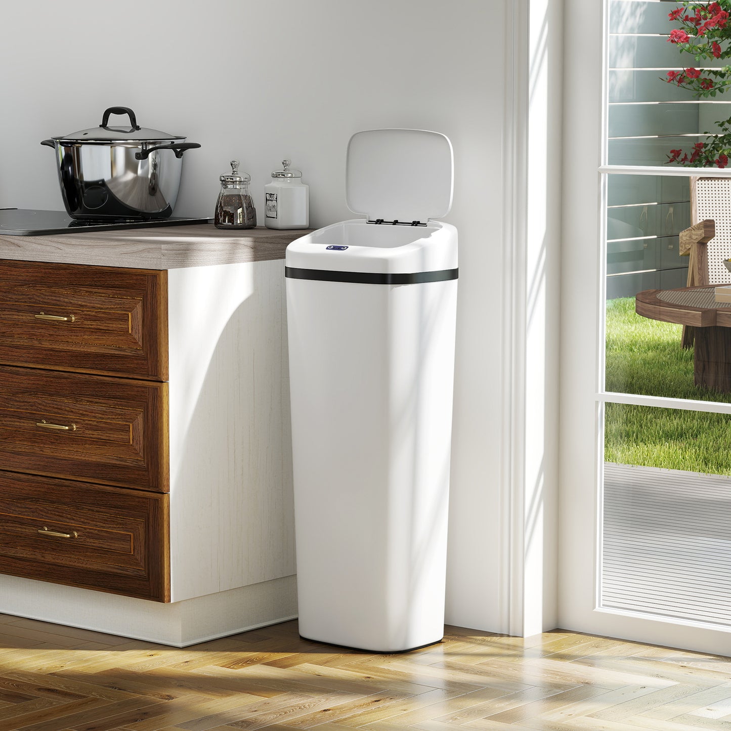 HOMCOM 50L Stainless Steel Sensor Kitchen Bin With Auto Lid And Manual Override White