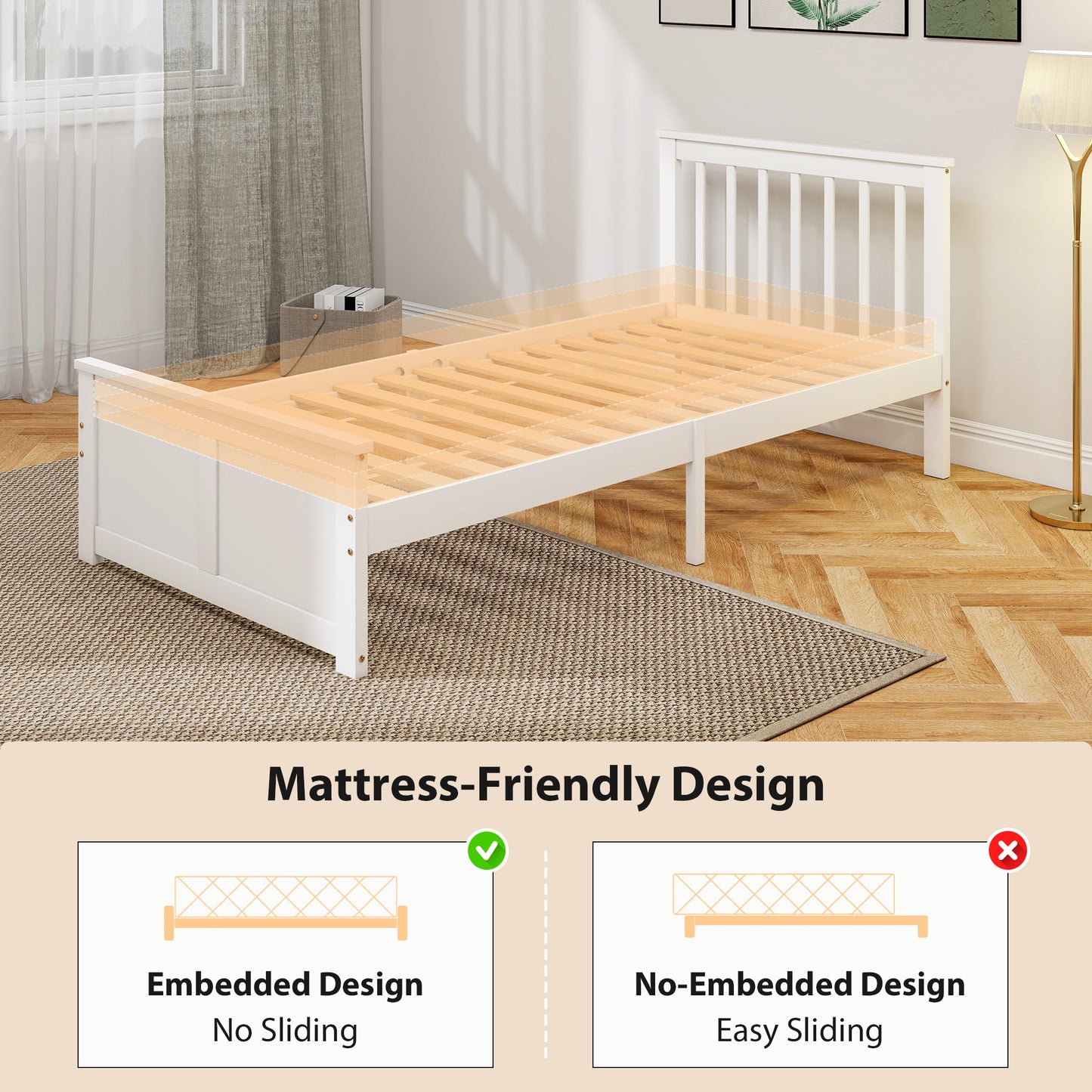 HOMCOM Wooden Single Bed Frame With Two Sliding Drawers In White Finish Perfect For Compact Bedrooms And Small Rooms