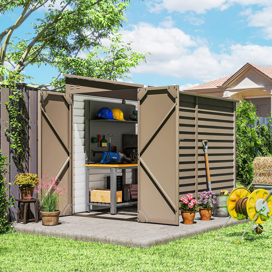 Outsunny 5 X 9Ft Galvanised Metal Garden Shed With Foundation Kit Lockable Doors And Air Vents Brown