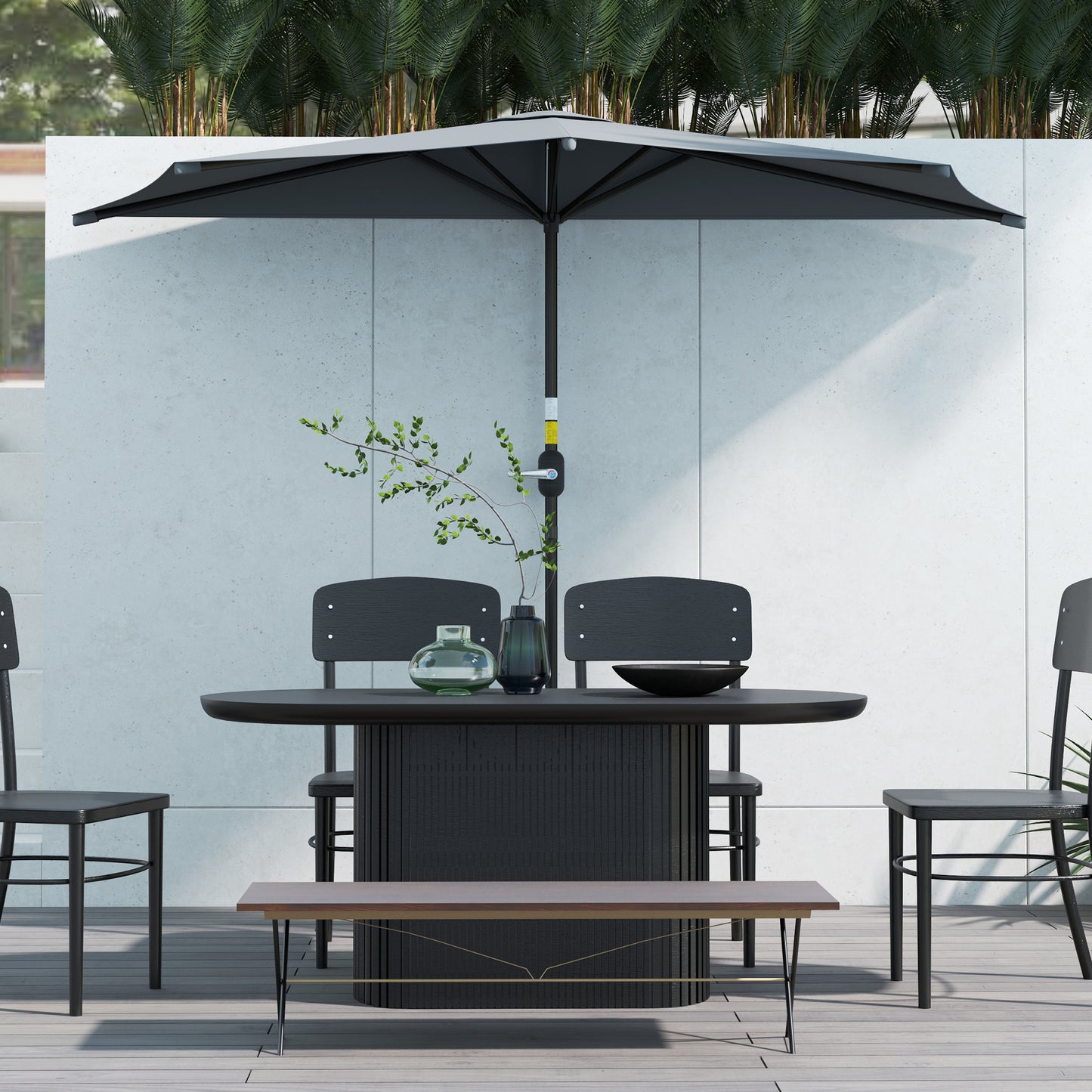 Outsunny 3 Meter Half Parasol Wall Mounted Semi Round Umbrella With Metal Frame Crank Handle Dark Grey